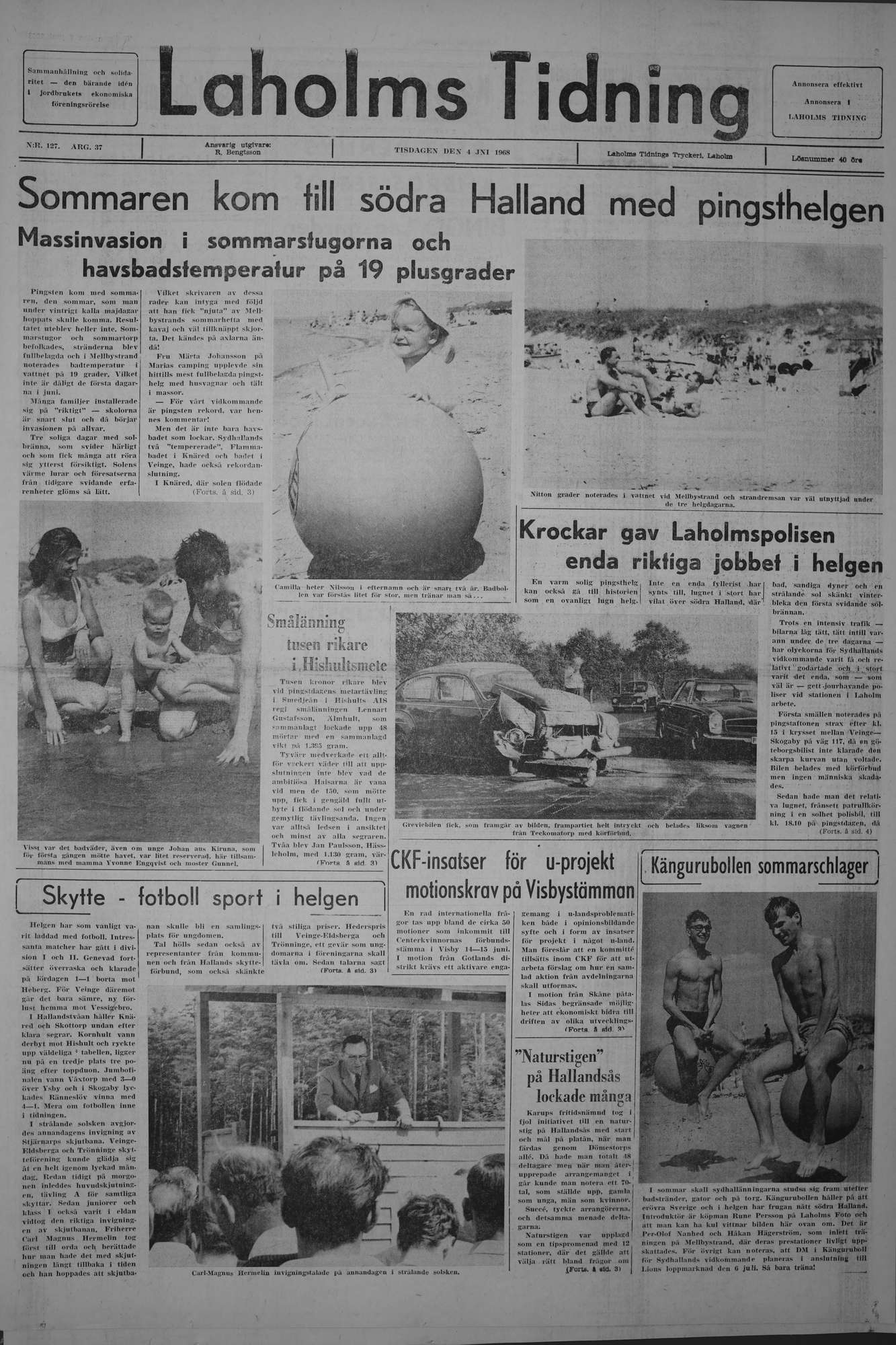 Laholms Tidning Tisdag 4 juni 1968, sida 1
