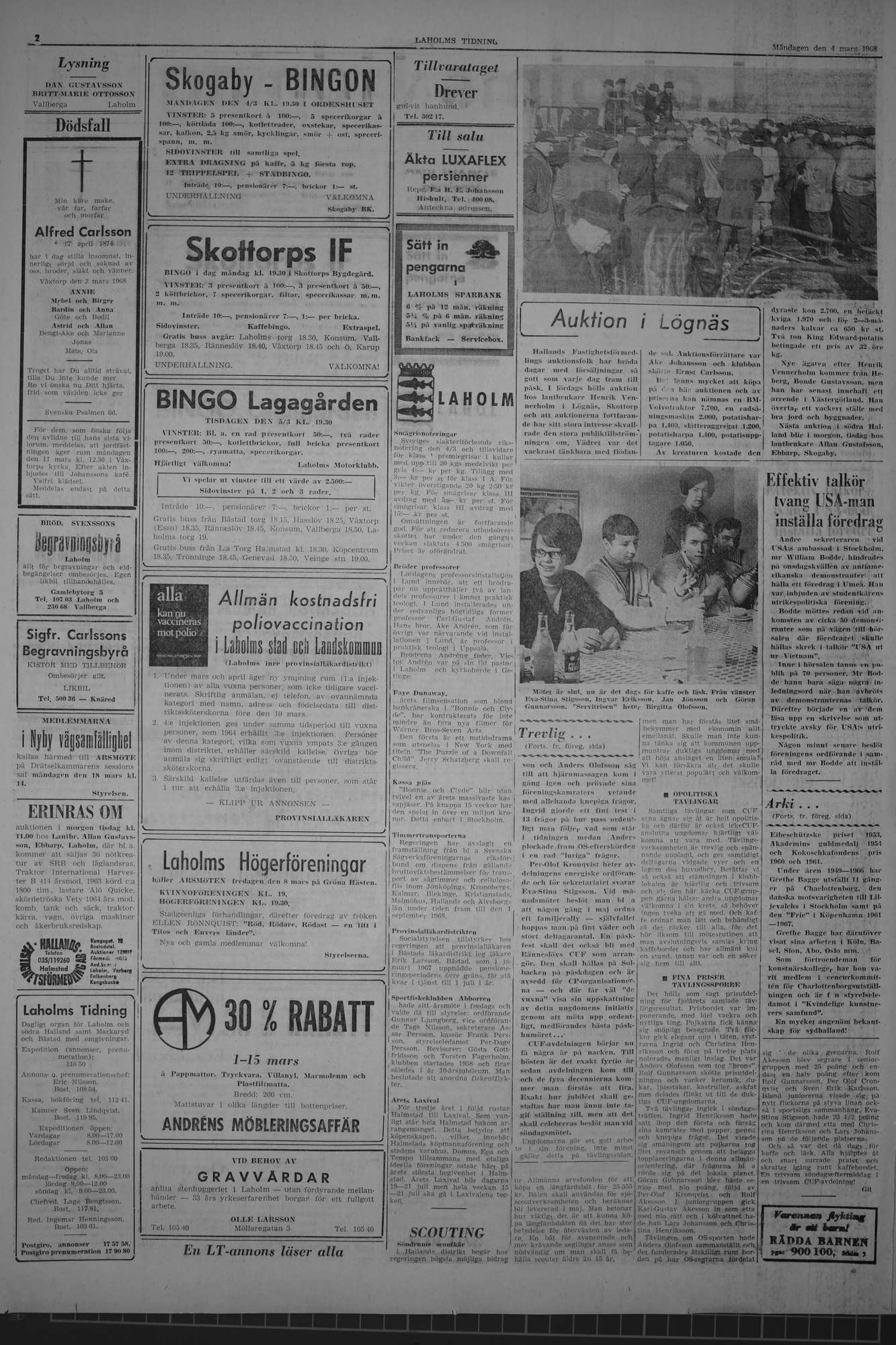 Laholms Tidning Måndag 4 mars 1968, sida 2