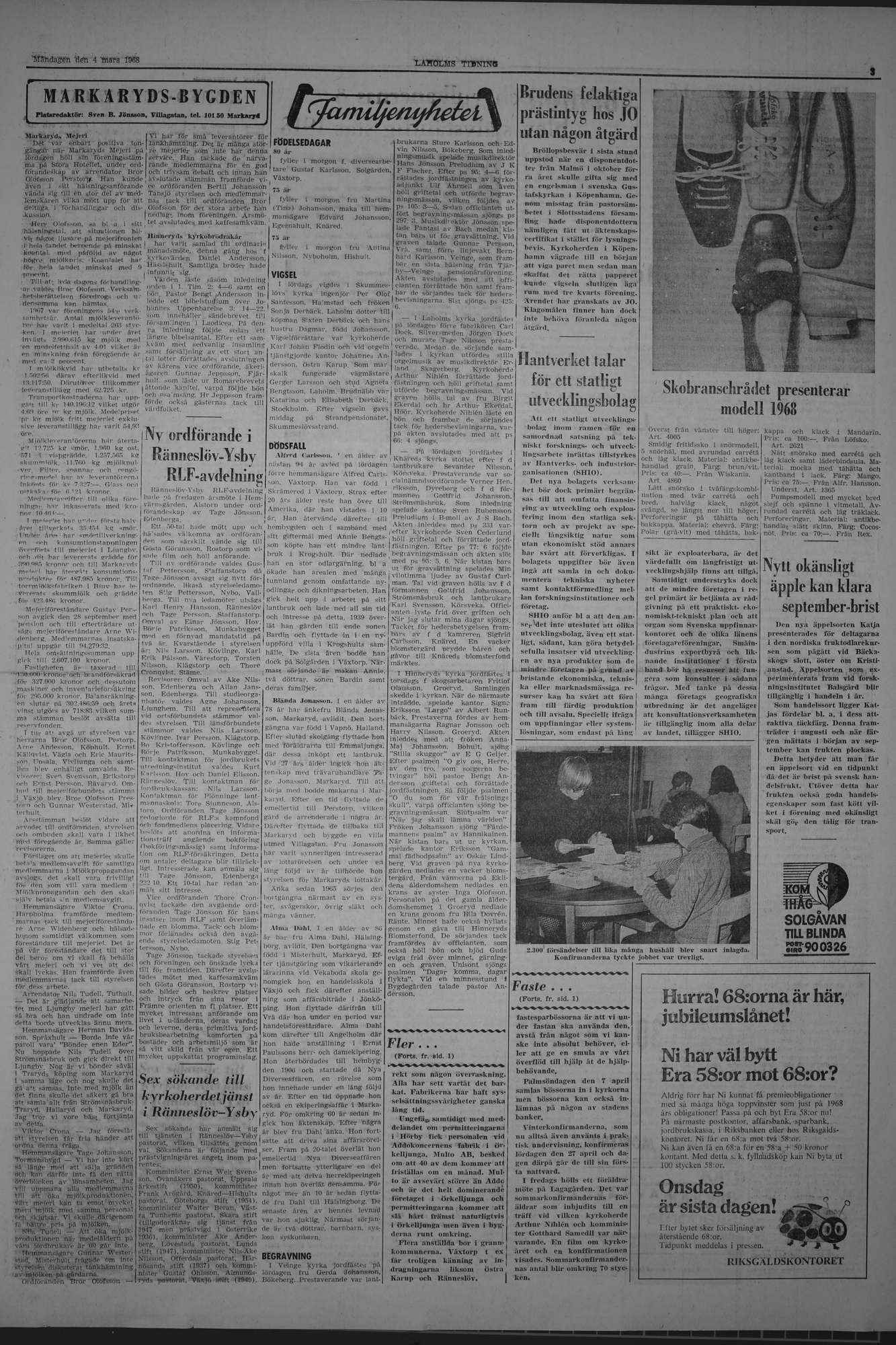 Laholms Tidning Måndag 4 mars 1968, sida 3