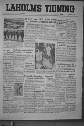 Förstasidan, Fredag 14 oktober 1949