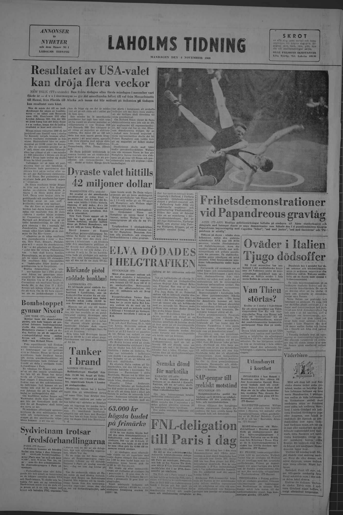 Laholms Tidning Måndag 4 november 1968, sida 8