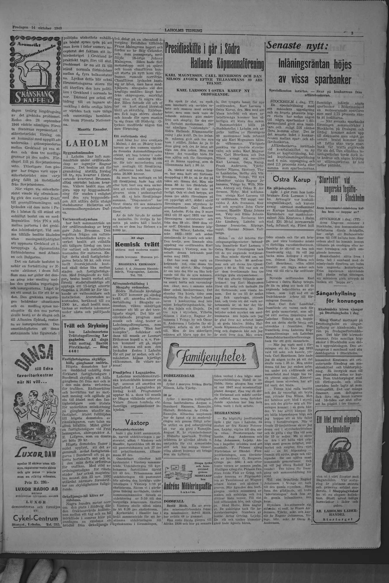 Laholms Tidning Fredag 14 oktober 1949, sida 3