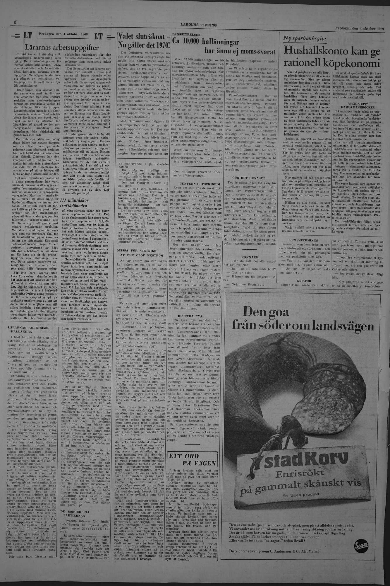 Laholms Tidning Fredag 4 oktober 1968, sida 4