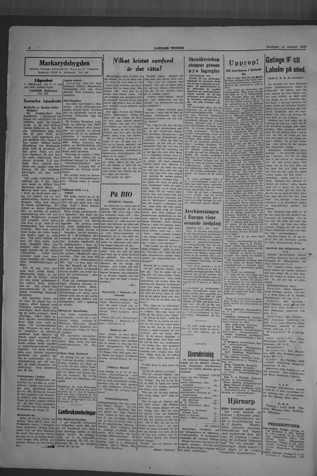 Laholms Tidning Fredag 14 oktober 1949, sida 4