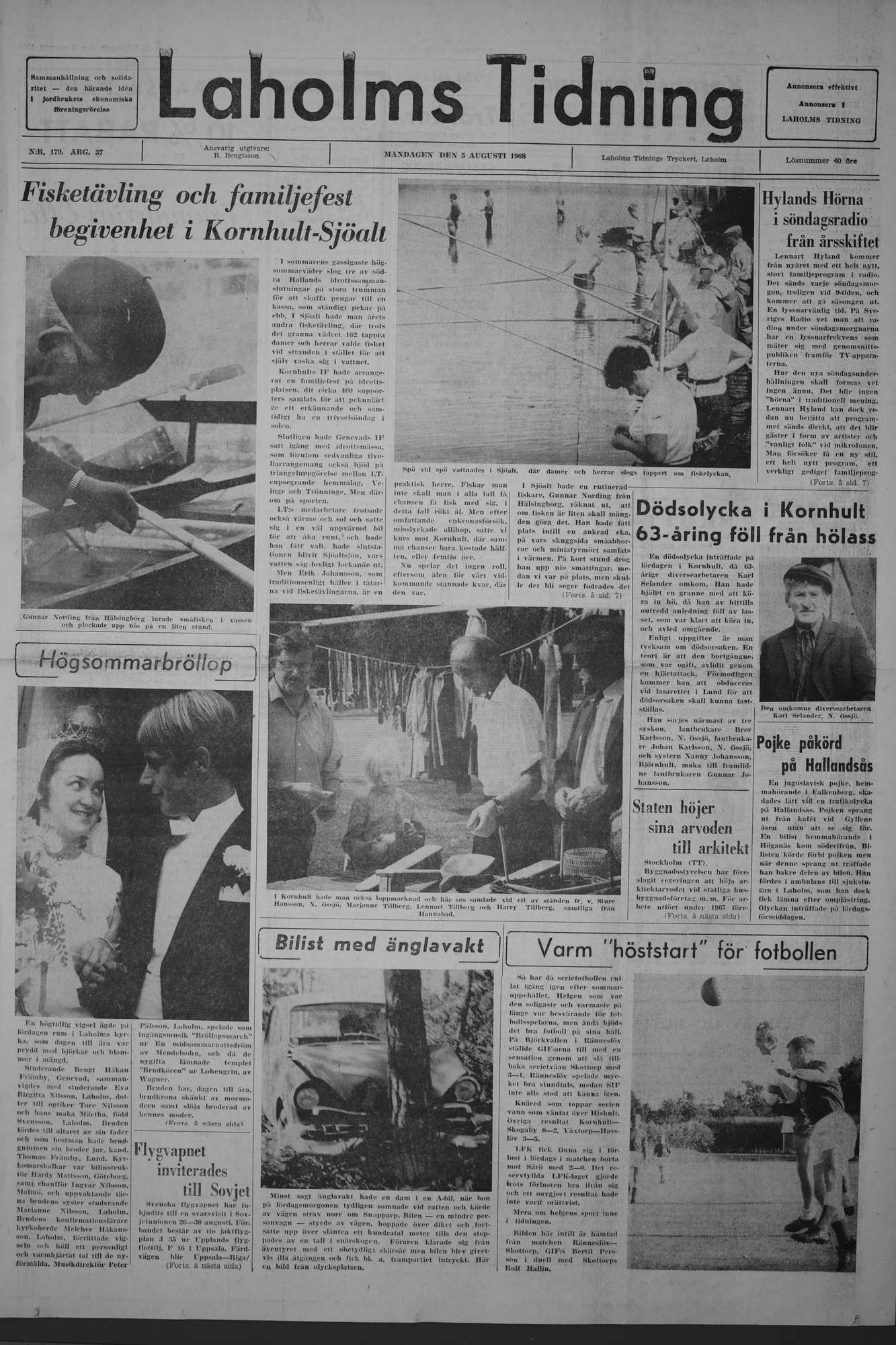 Laholms Tidning Måndag 5 augusti 1968, sida 1