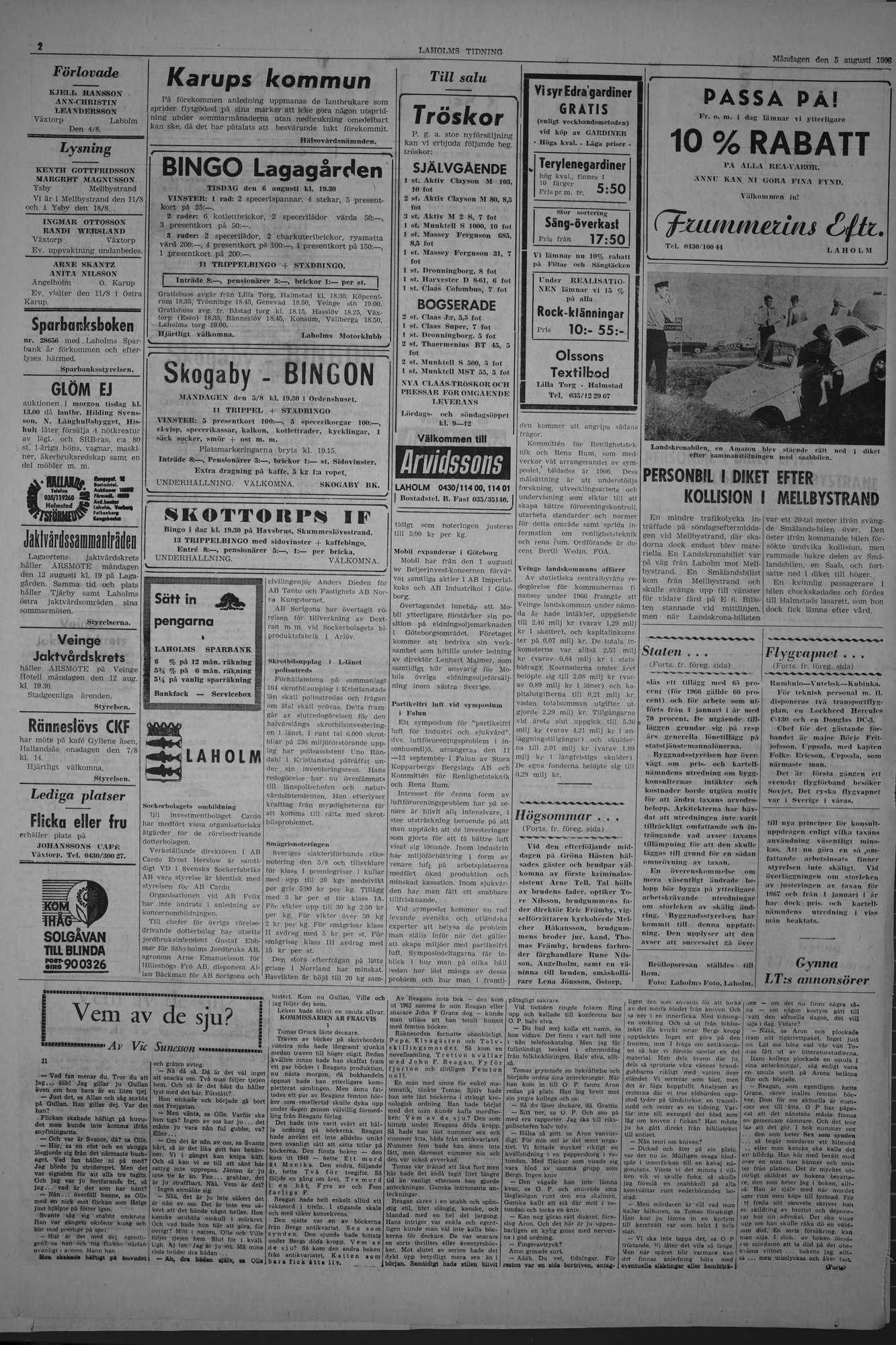 Laholms Tidning Måndag 5 augusti 1968, sida 2