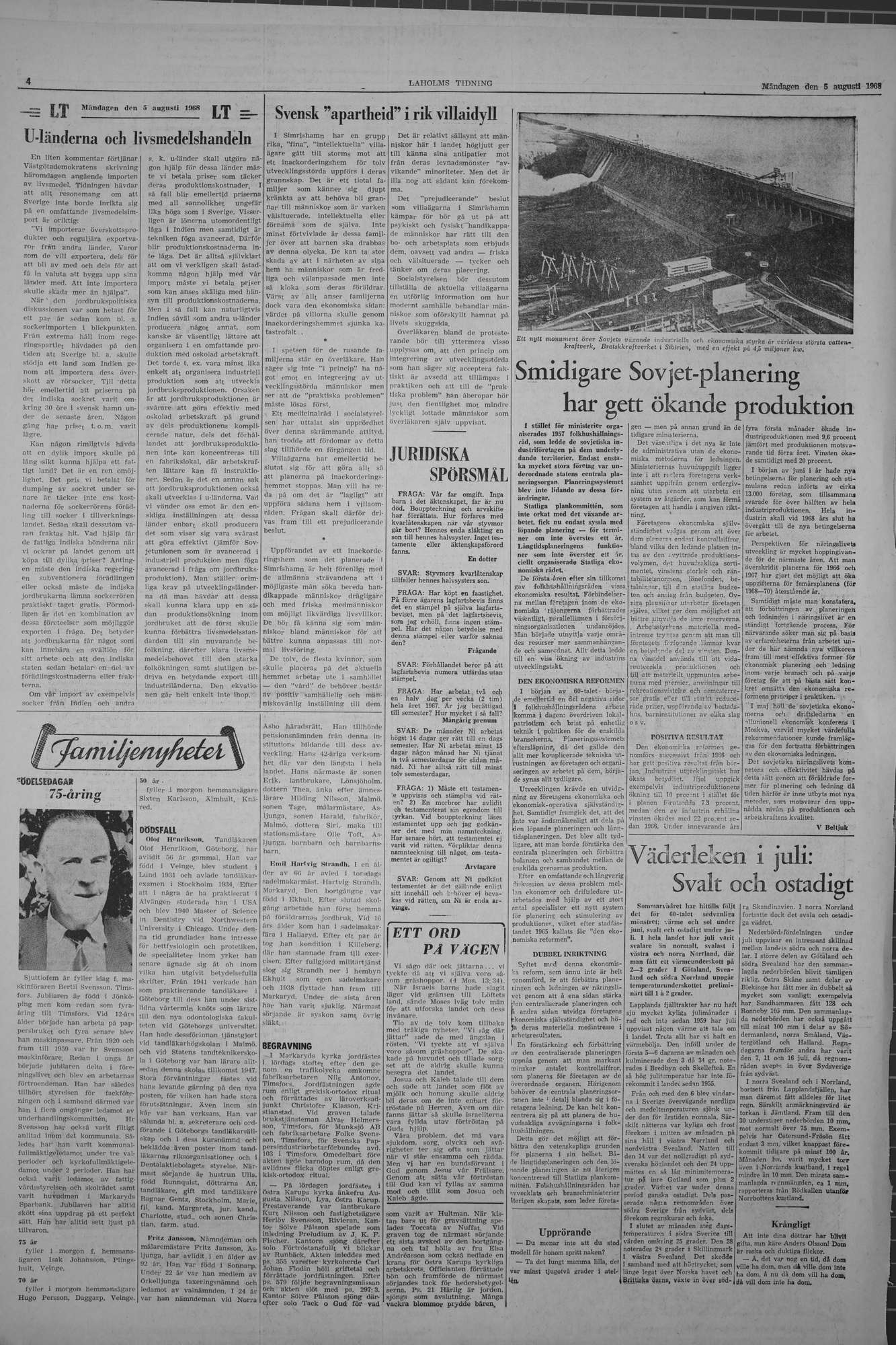 Laholms Tidning Måndag 5 augusti 1968, sida 4