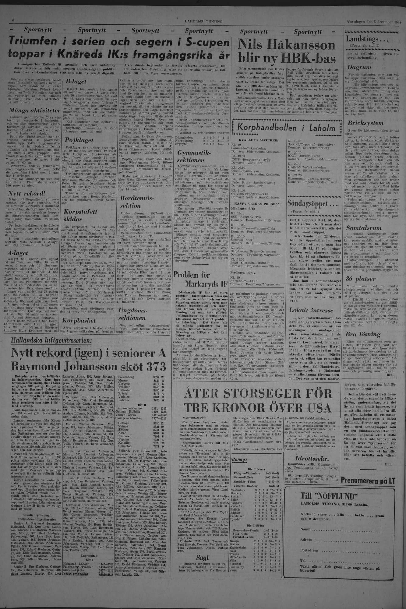 Laholms Tidning Torsdag 5 december 1968, sida 6