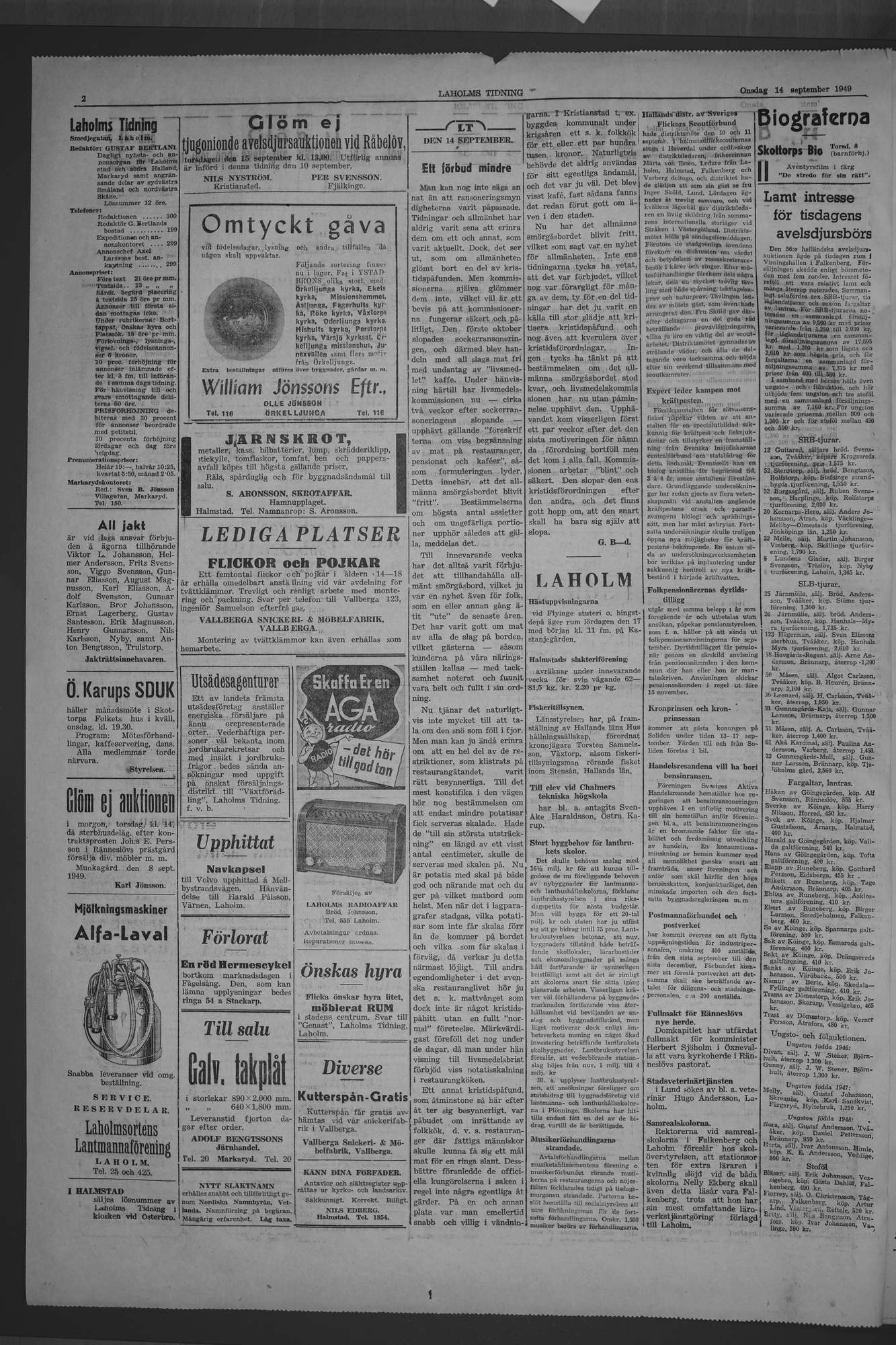 Laholms Tidning Onsdag 14 september 1949, sida 2