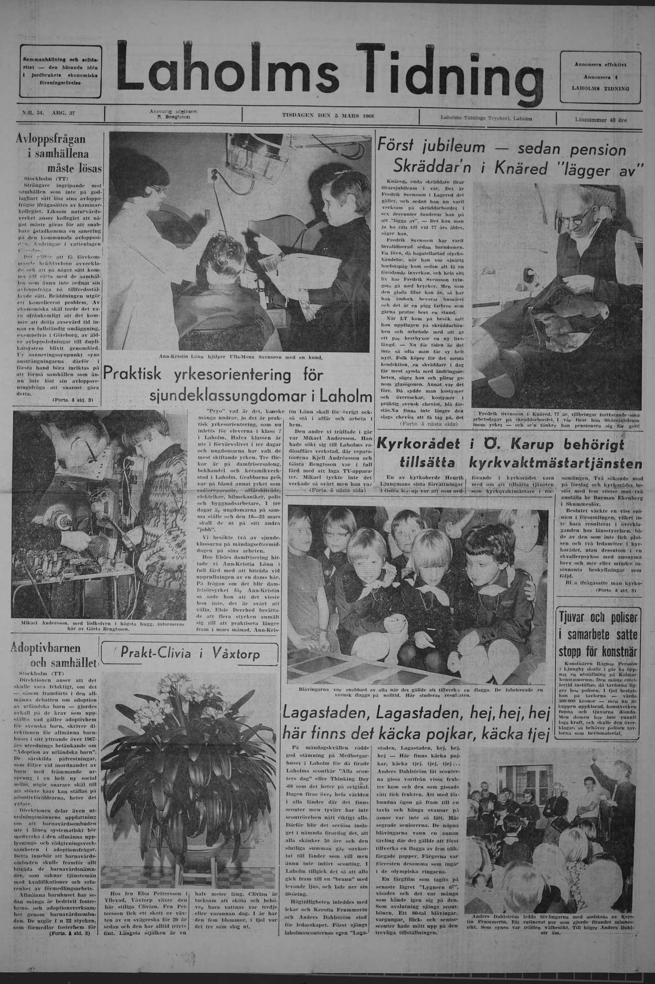 Laholms Tidning Tisdag 5 mars 1968, sida 1