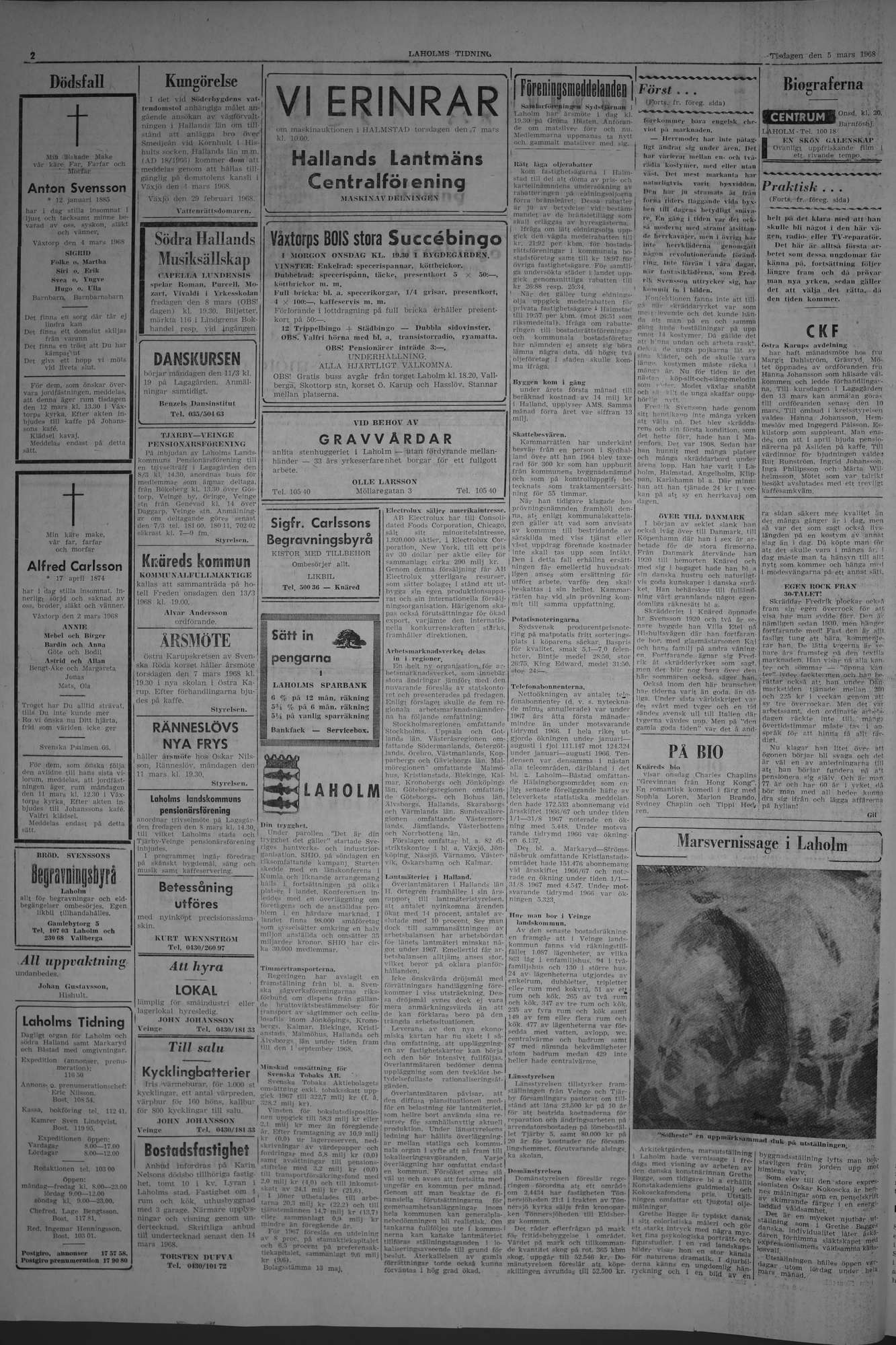 Laholms Tidning Tisdag 5 mars 1968, sida 2
