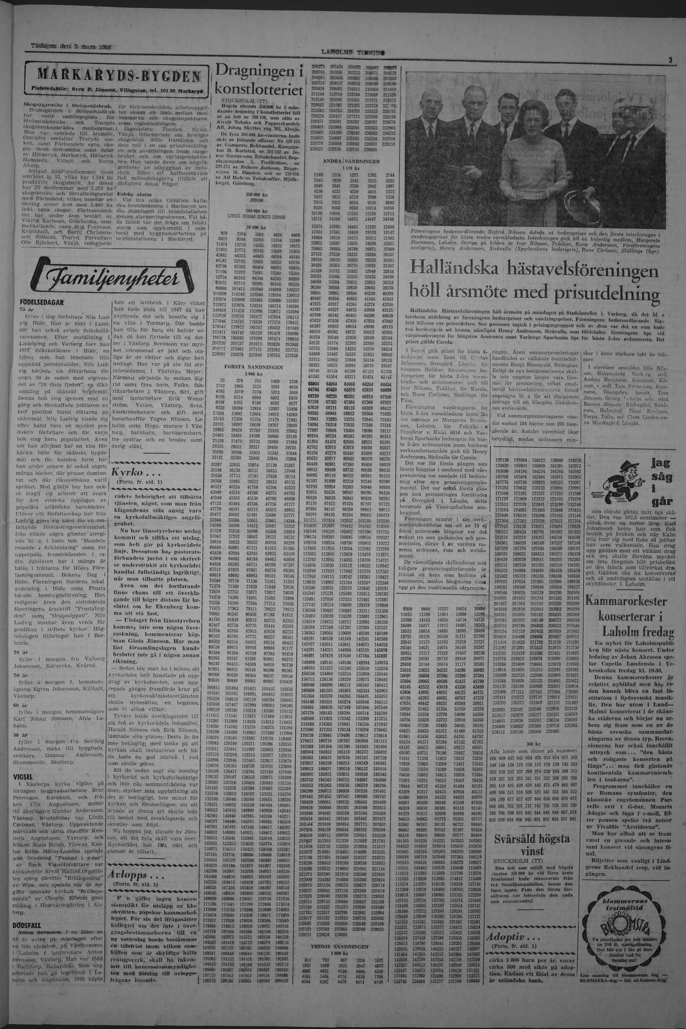 Laholms Tidning Tisdag 5 mars 1968, sida 3