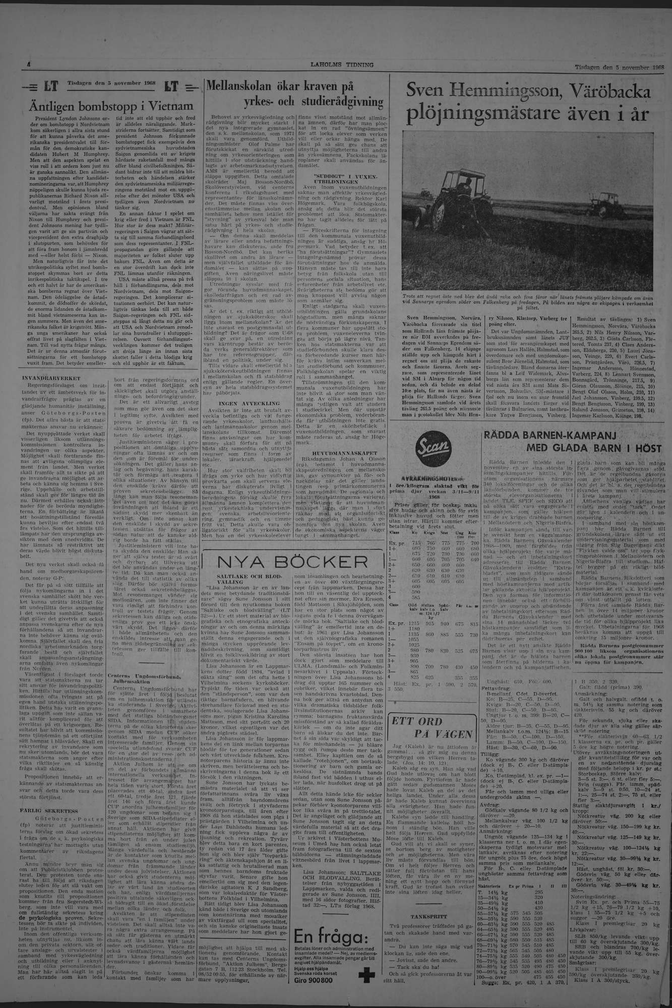 Laholms Tidning Tisdag 5 november 1968, sida 4