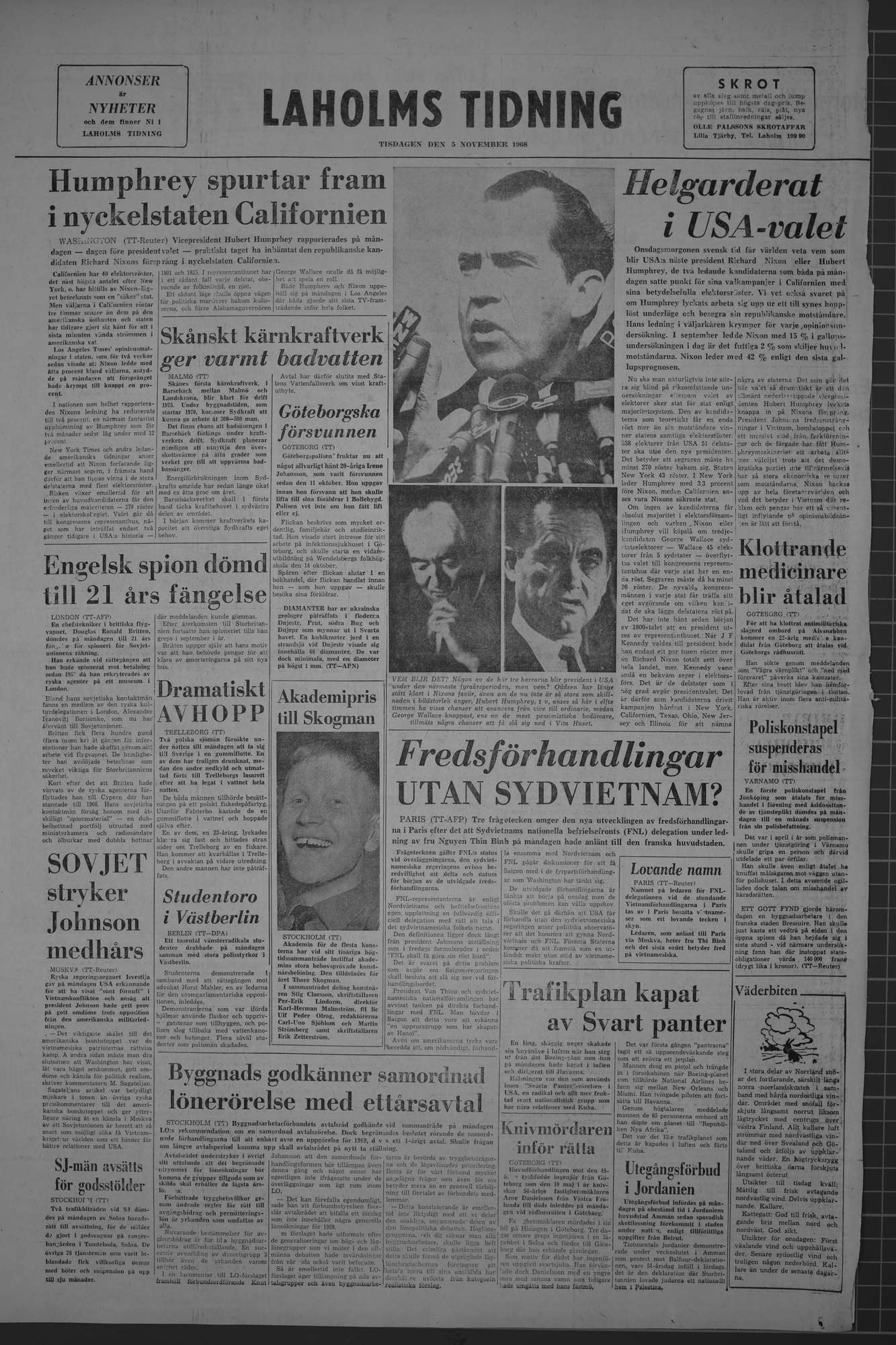 Laholms Tidning Tisdag 5 november 1968, sida 8