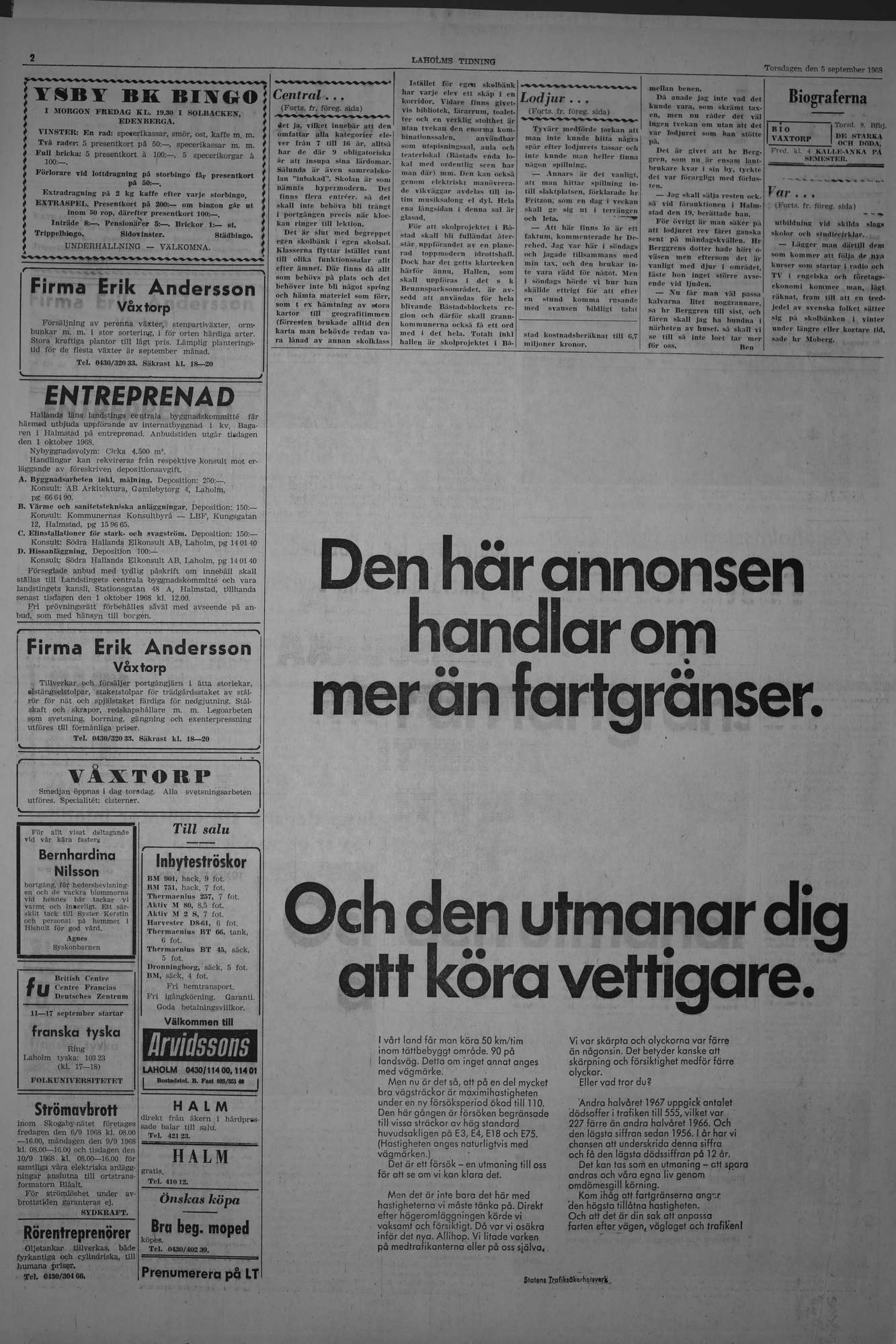 Laholms Tidning Torsdag 5 september 1968, sida 2