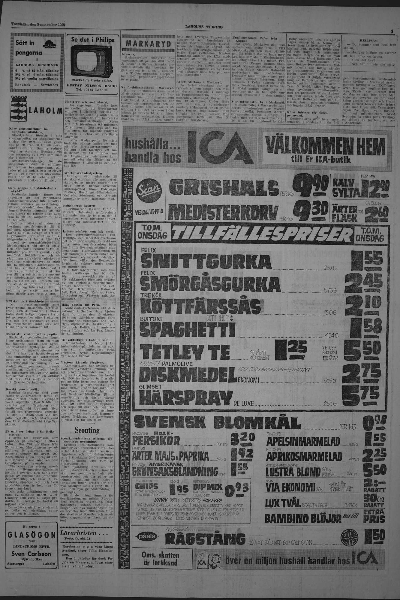 Laholms Tidning Torsdag 5 september 1968, sida 3