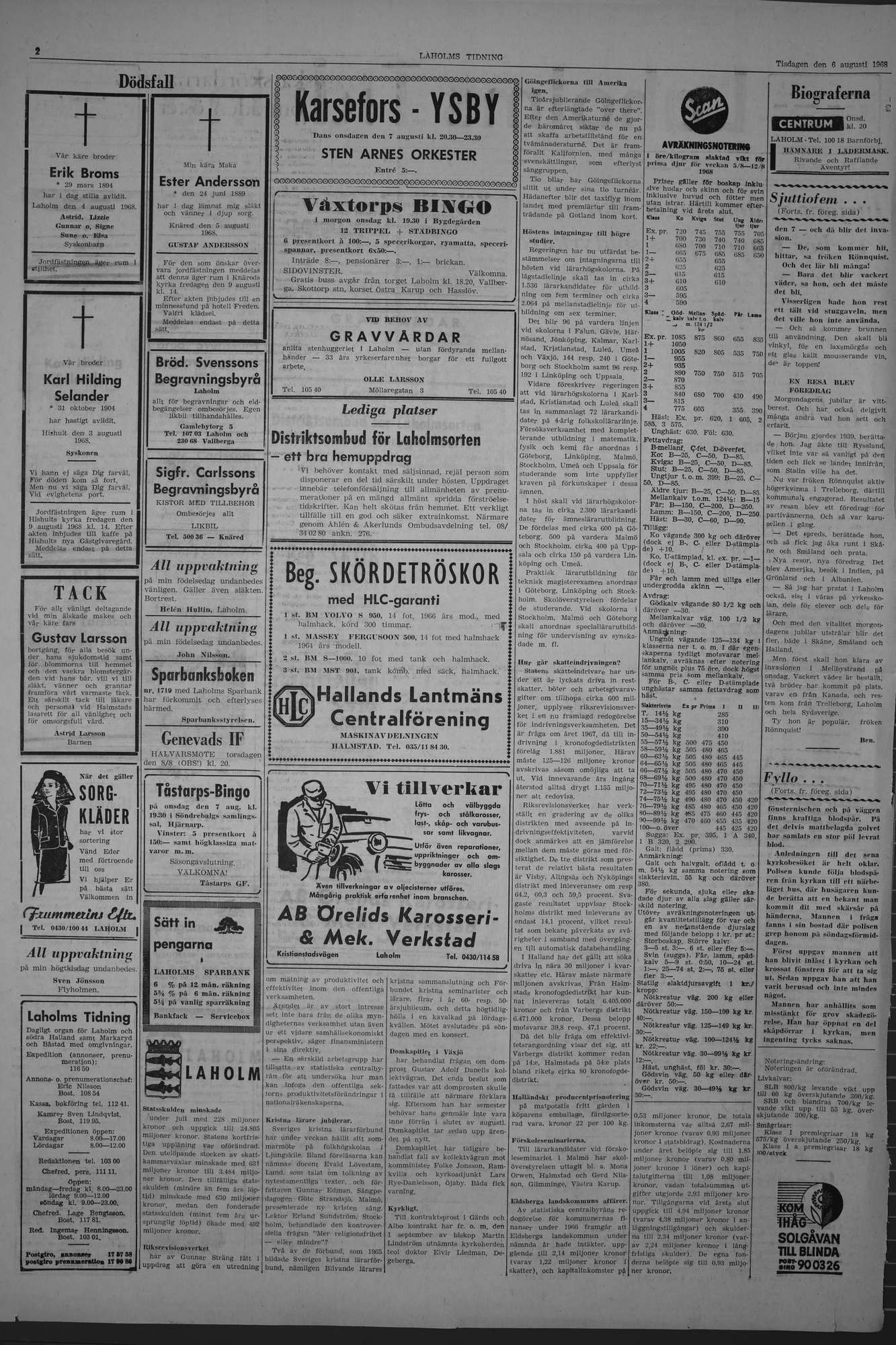 Laholms Tidning Tisdag 6 augusti 1968, sida 2