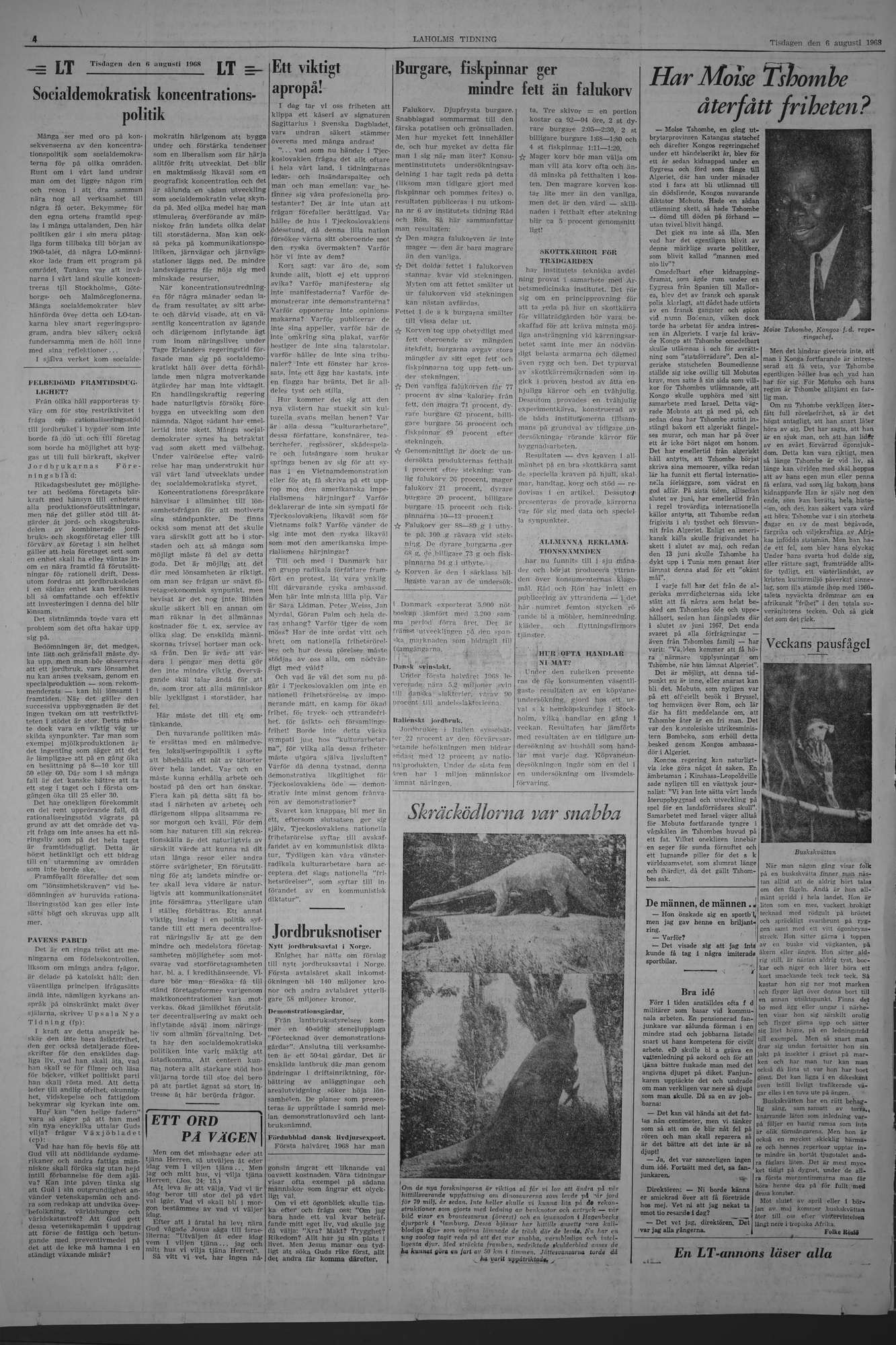 Laholms Tidning Tisdag 6 augusti 1968, sida 4
