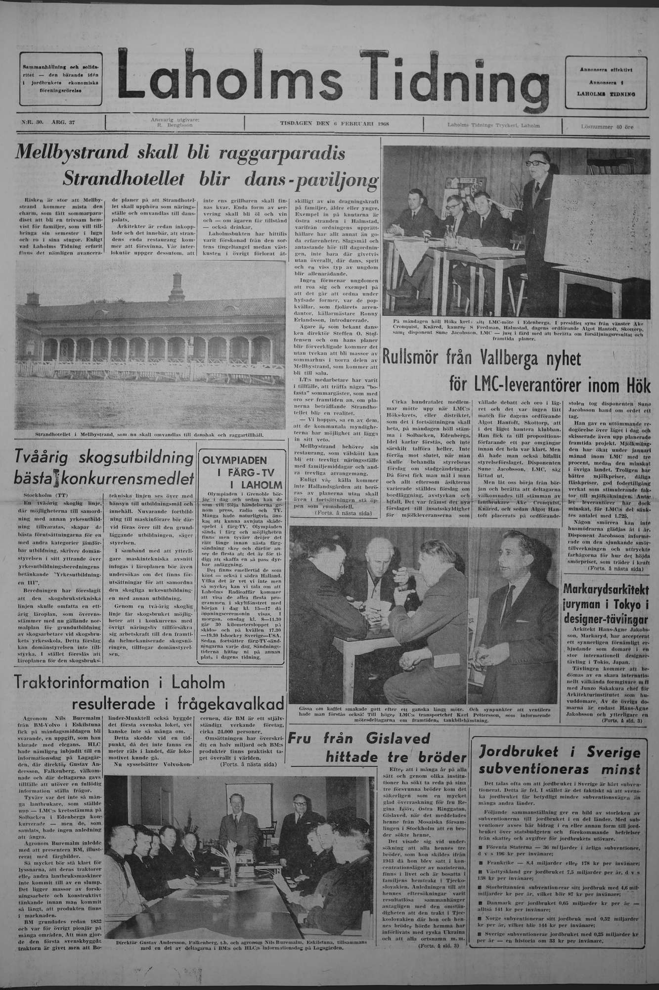 Laholms Tidning Tisdag 6 februari 1968, sida 1