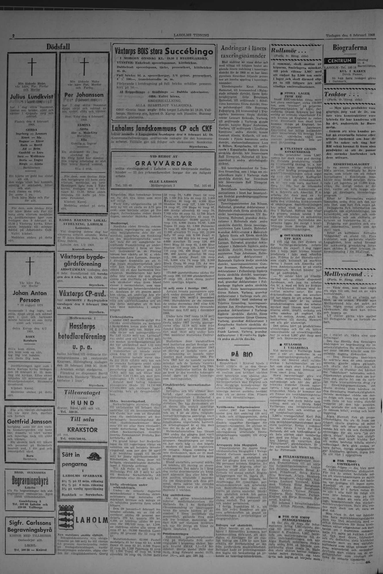 Laholms Tidning Tisdag 6 februari 1968, sida 2