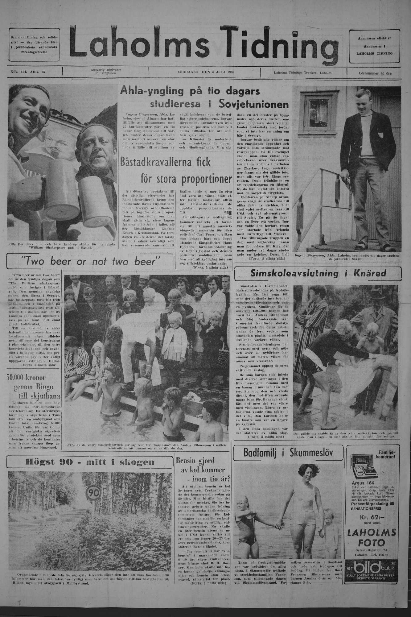 Laholms Tidning Lördag 6 juli 1968, sida 1
