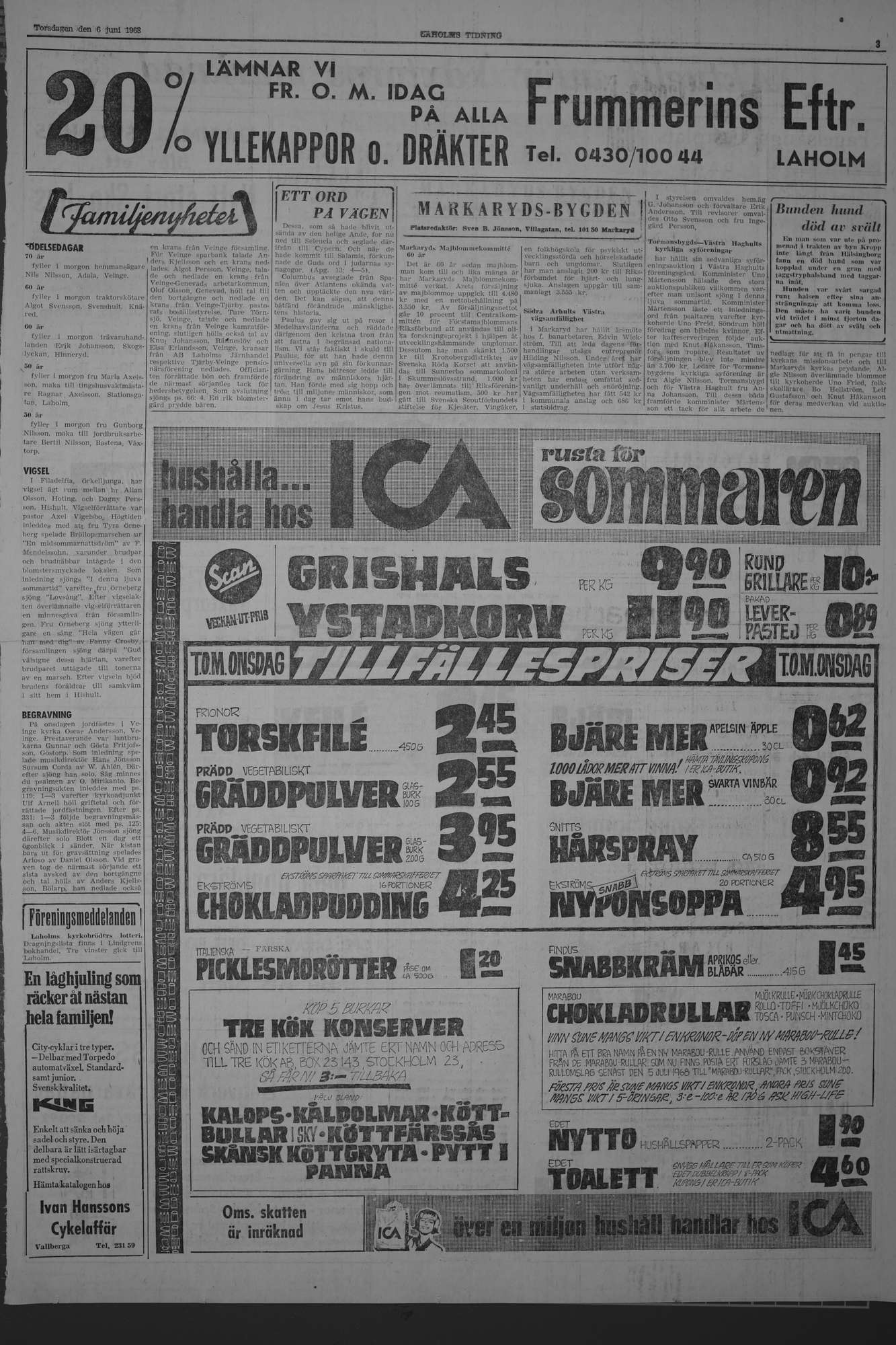 Laholms Tidning Torsdag 6 juni 1968, sida 3