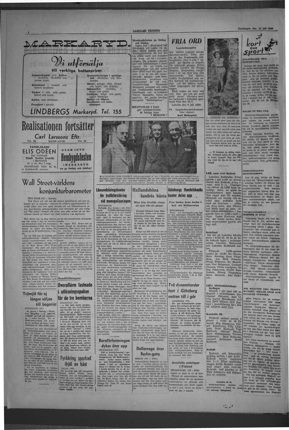 Laholms Tidning Torsdag 14 juli 1949, sida 4