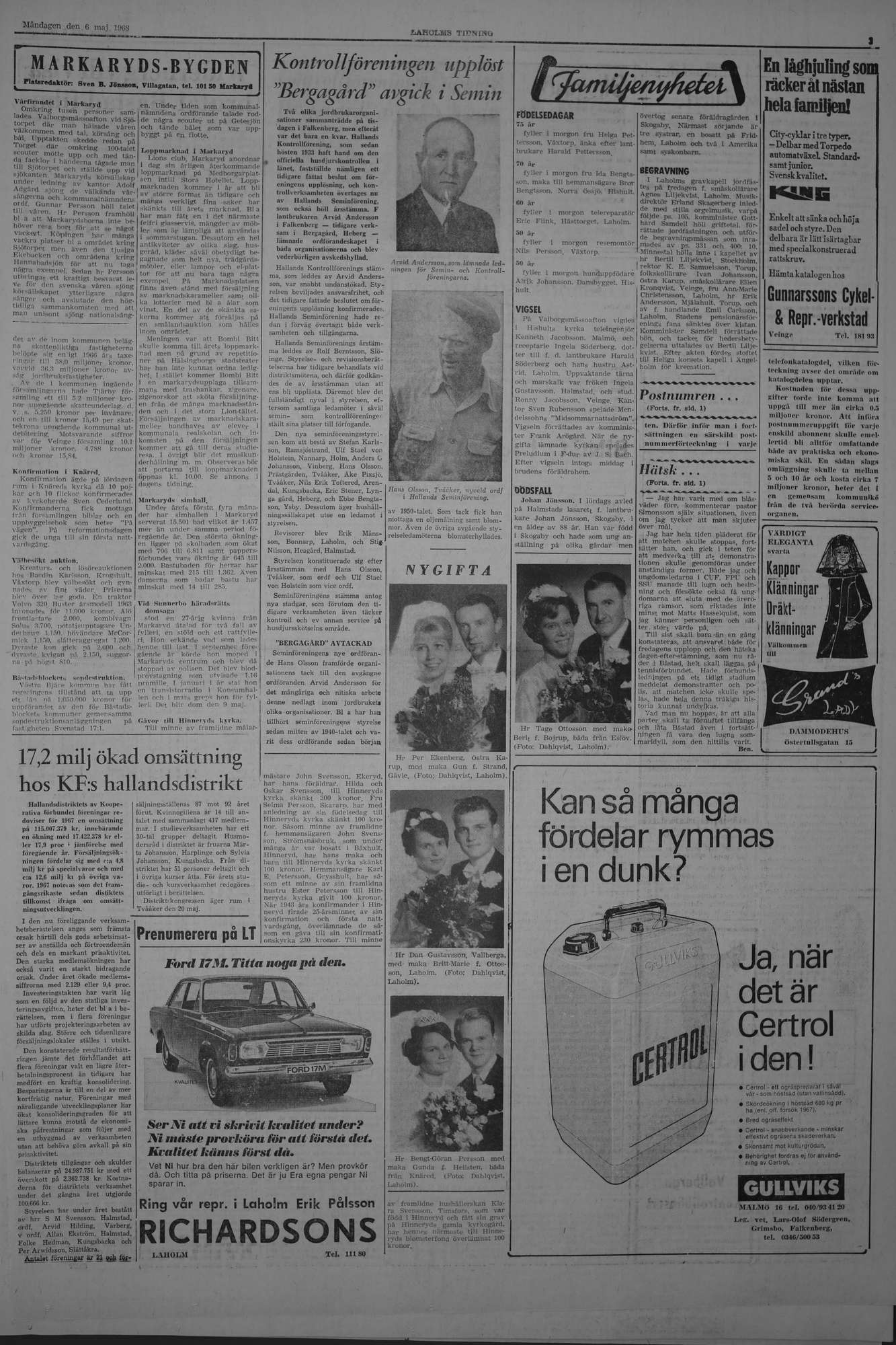 Laholms Tidning Måndag 6 maj 1968, sida 3