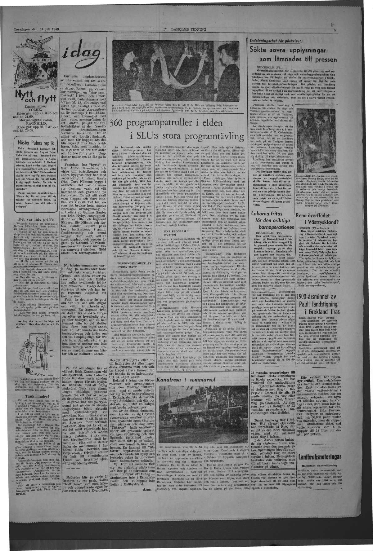 Laholms Tidning Torsdag 14 juli 1949, sida 5