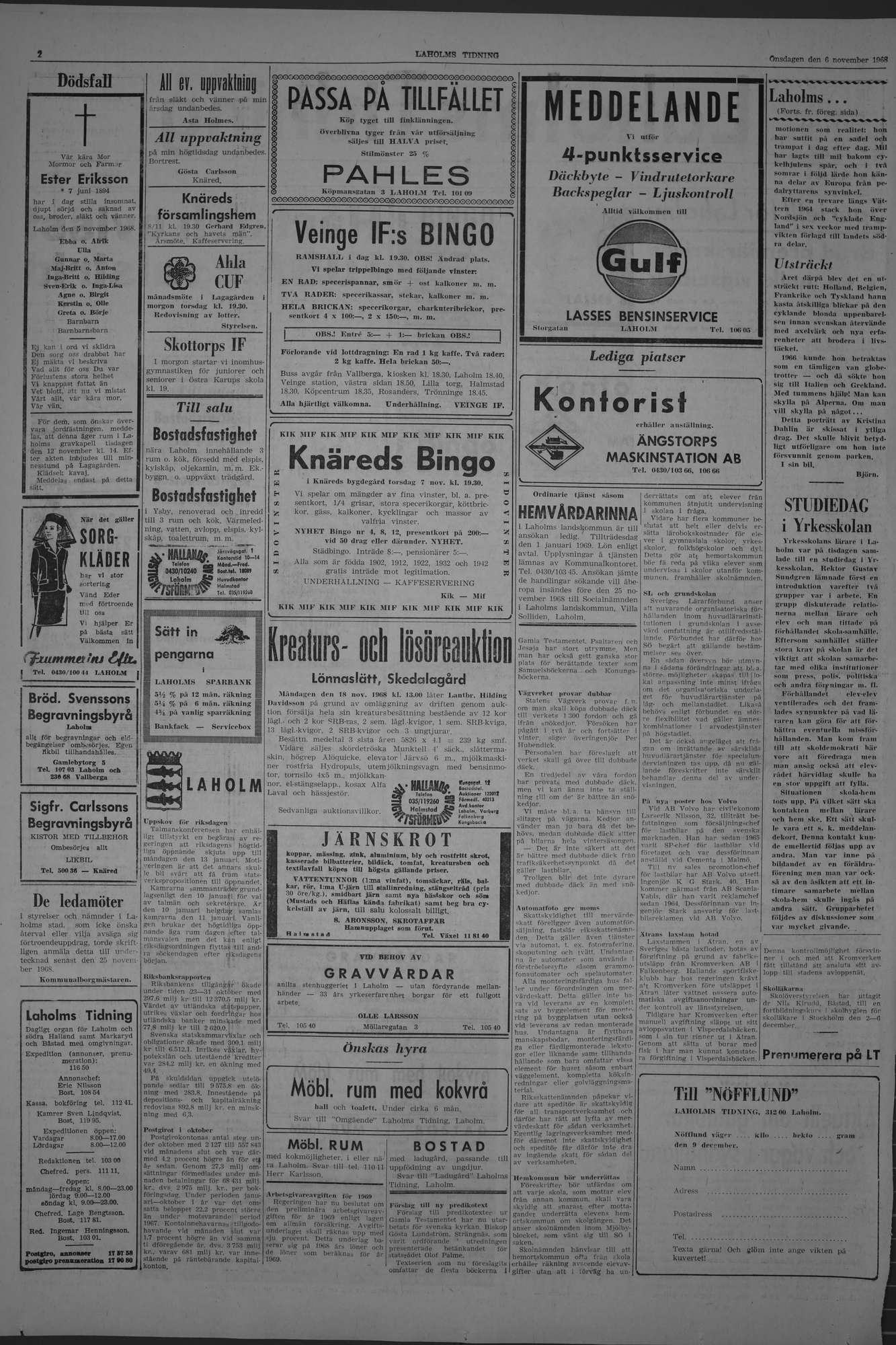 Laholms Tidning Onsdag 6 november 1968, sida 2