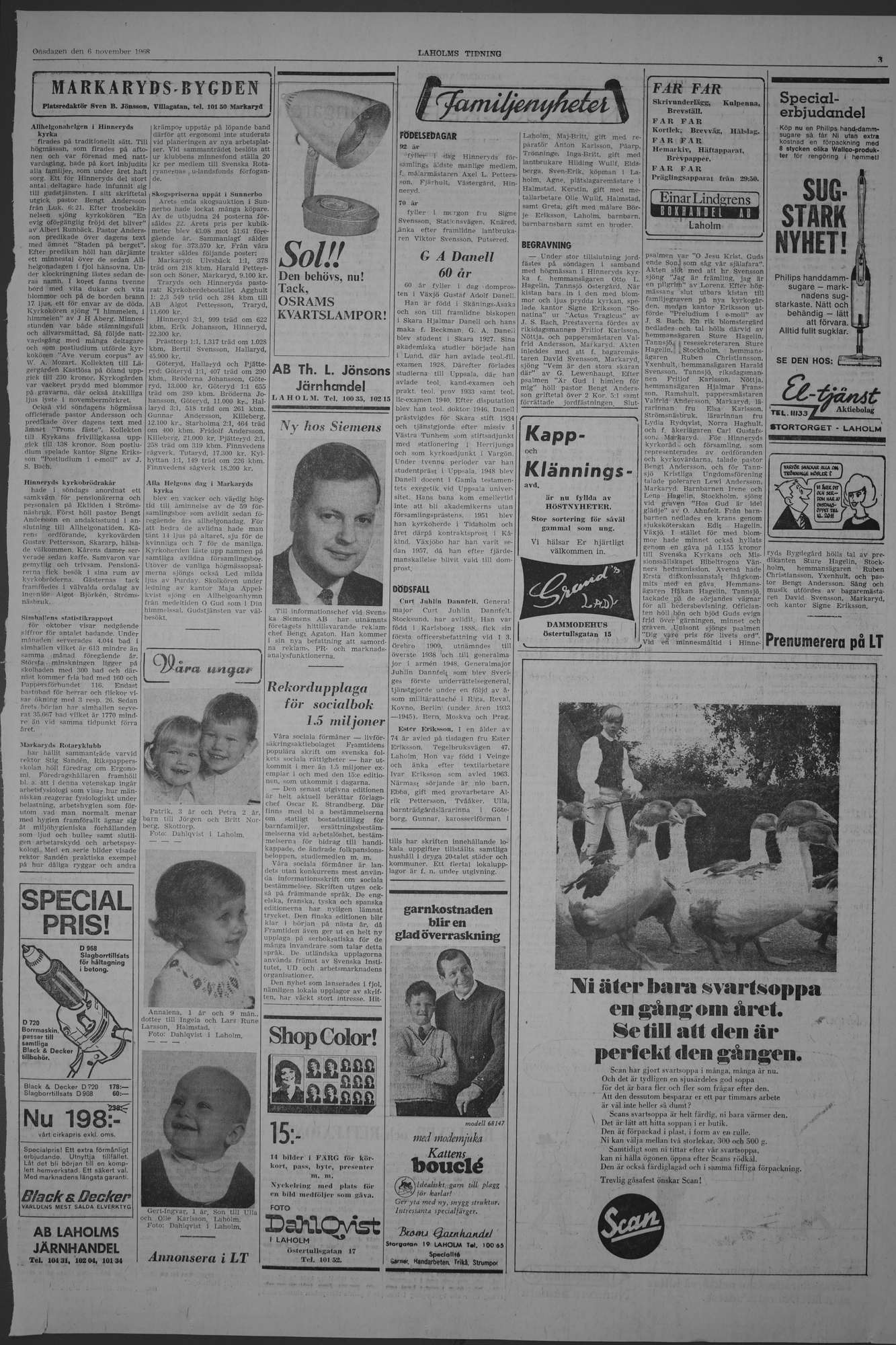 Laholms Tidning Onsdag 6 november 1968, sida 3