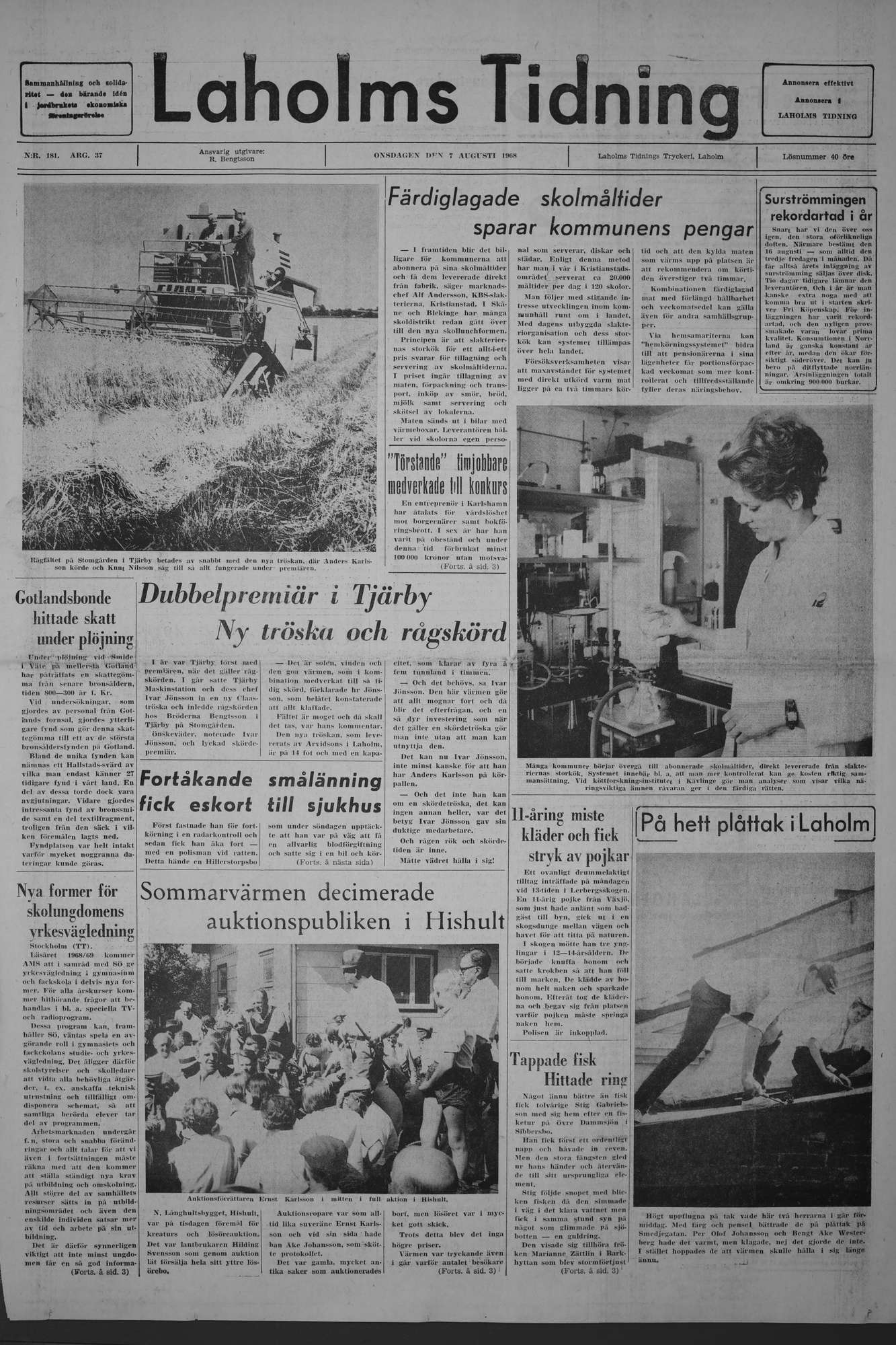 Laholms Tidning Onsdag 7 augusti 1968, sida 1