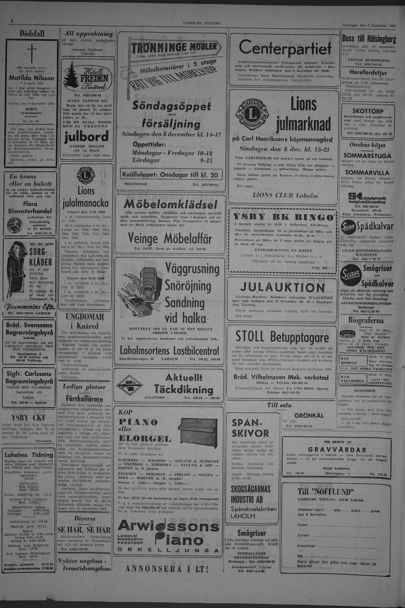 Laholms Tidning Lördag 7 december 1968, sida 2