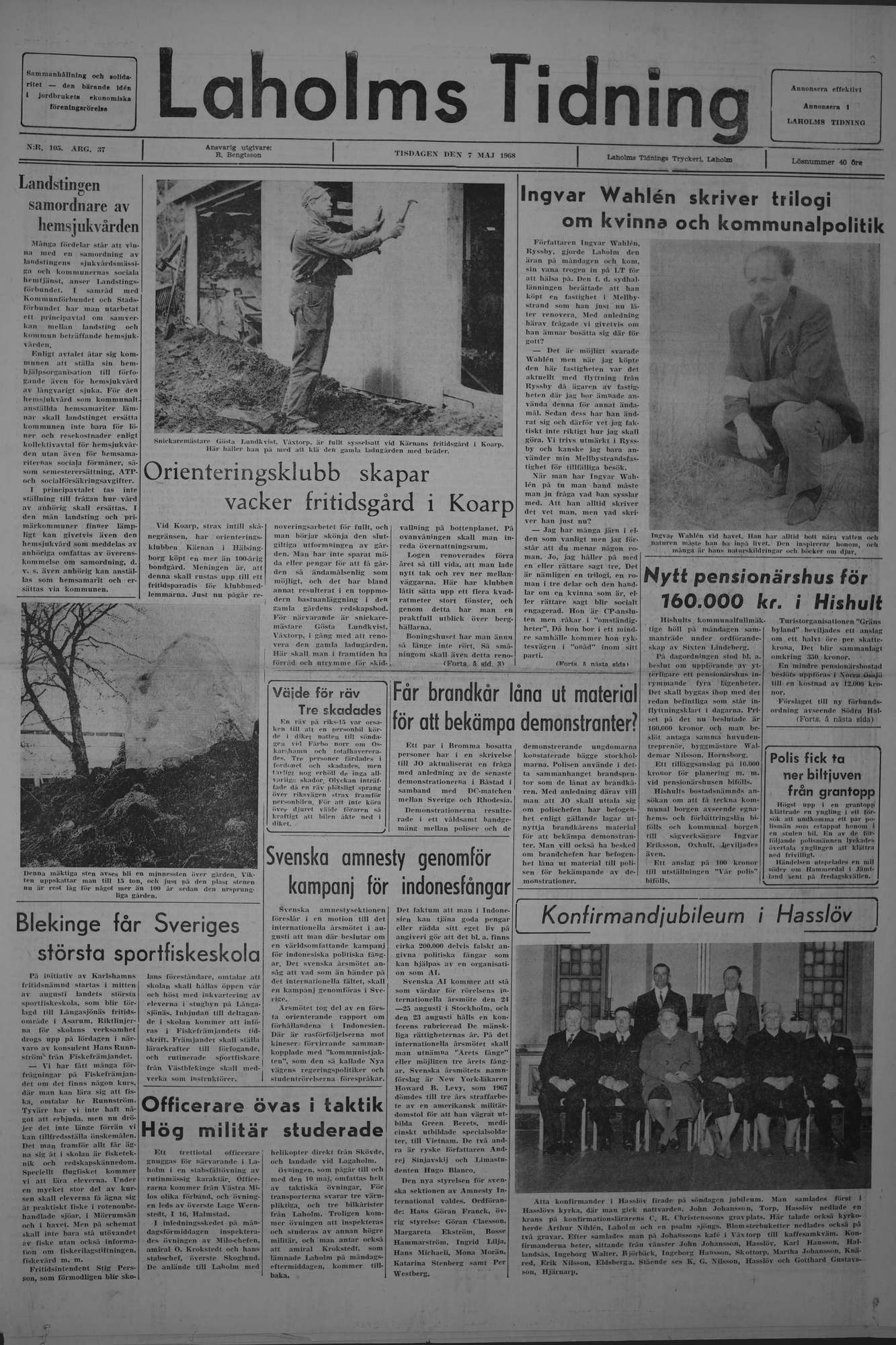 Laholms Tidning Tisdag 7 maj 1968, sida 1