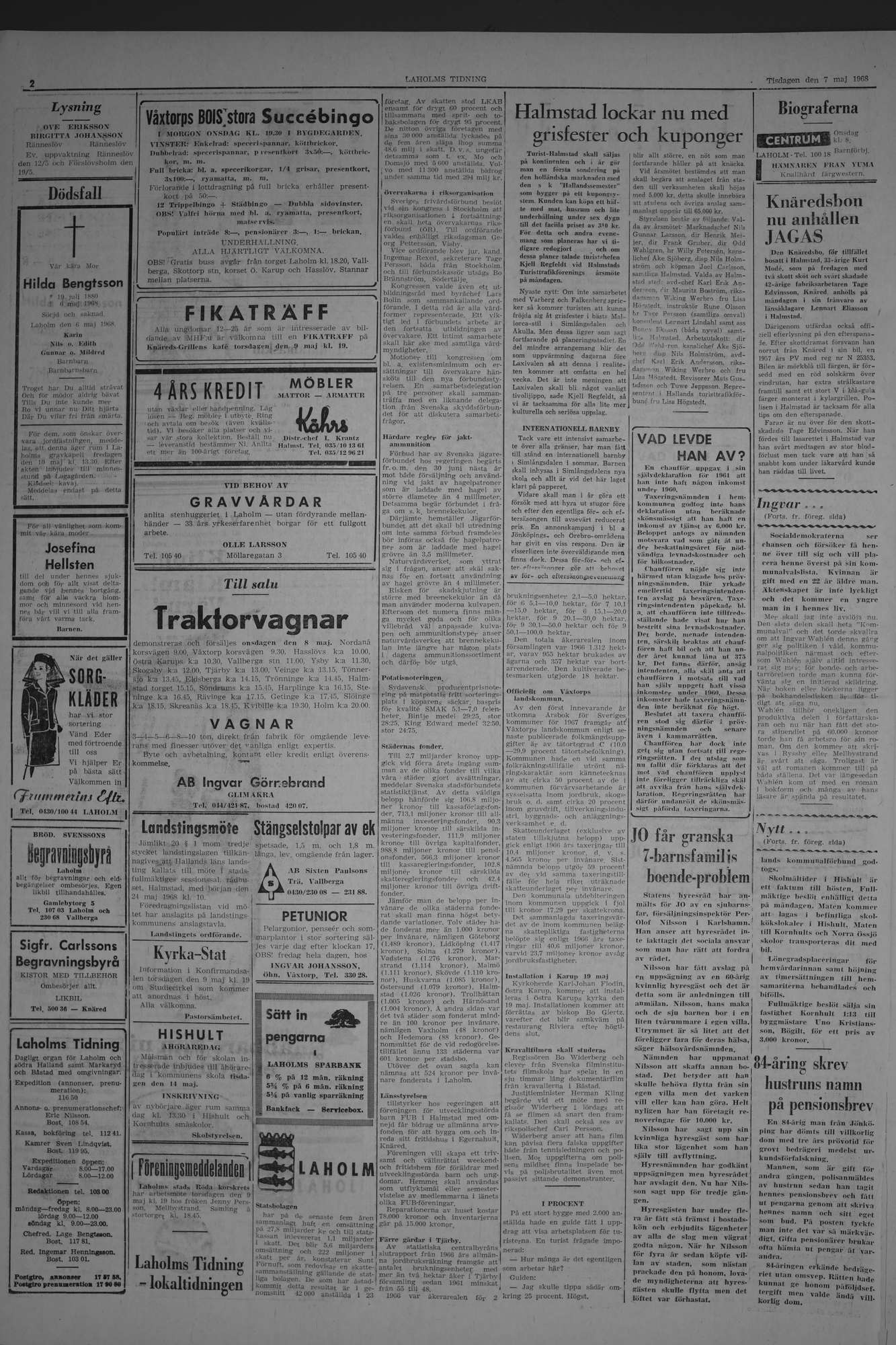 Laholms Tidning Tisdag 7 maj 1968, sida 2