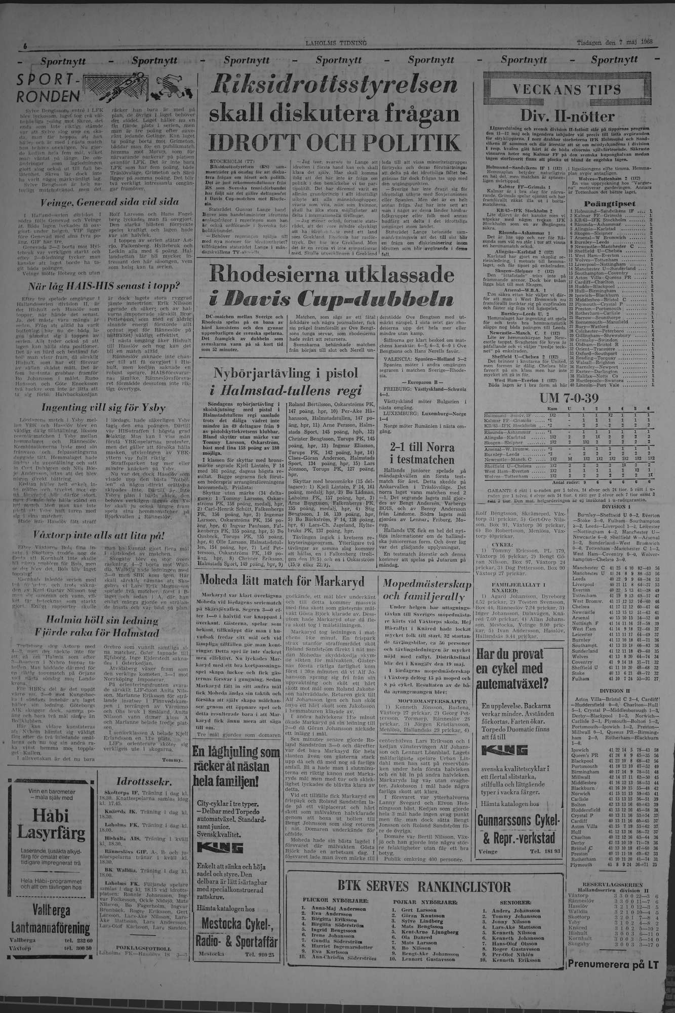 Laholms Tidning Tisdag 7 maj 1968, sida 6