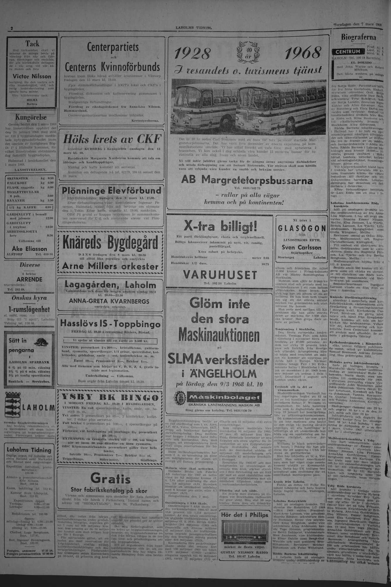 Laholms Tidning Torsdag 7 mars 1968, sida 2