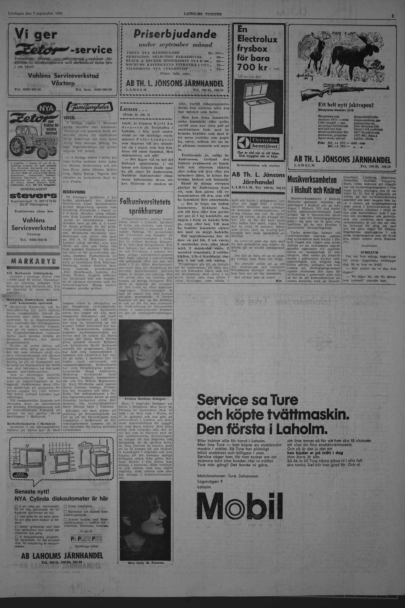 Laholms Tidning Lördag 7 september 1968, sida 3