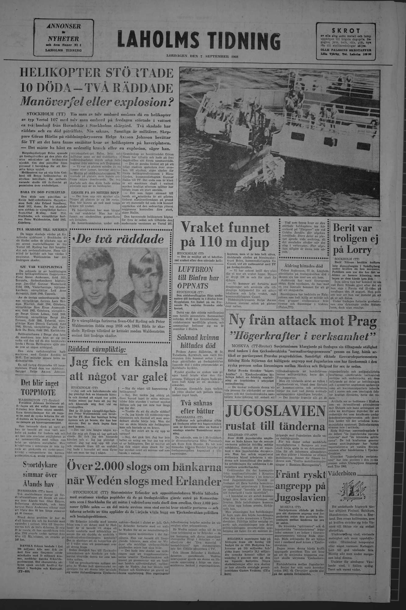Laholms Tidning Lördag 7 september 1968, sida 8