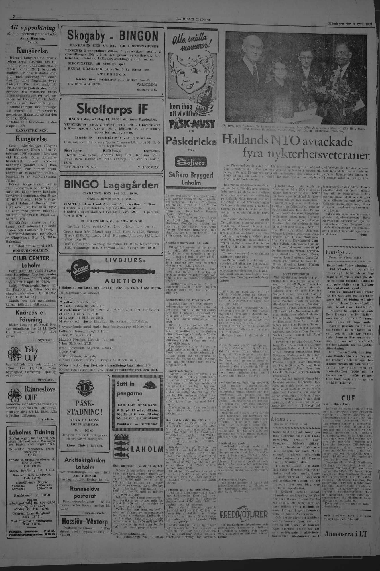 Laholms Tidning Måndag 8 april 1968, sida 2