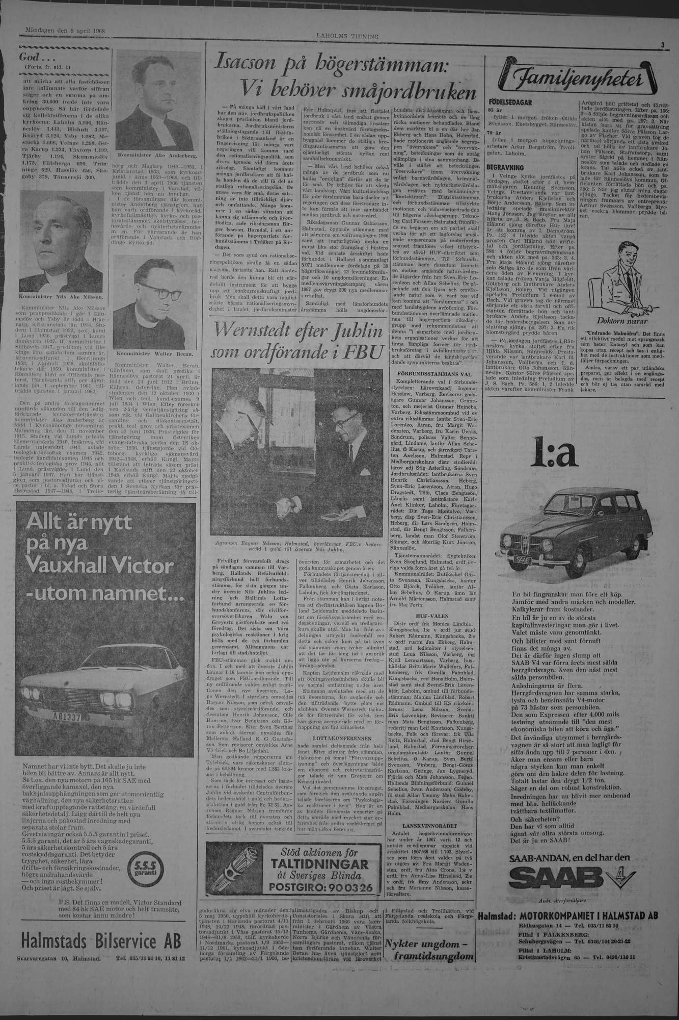 Laholms Tidning Måndag 8 april 1968, sida 3