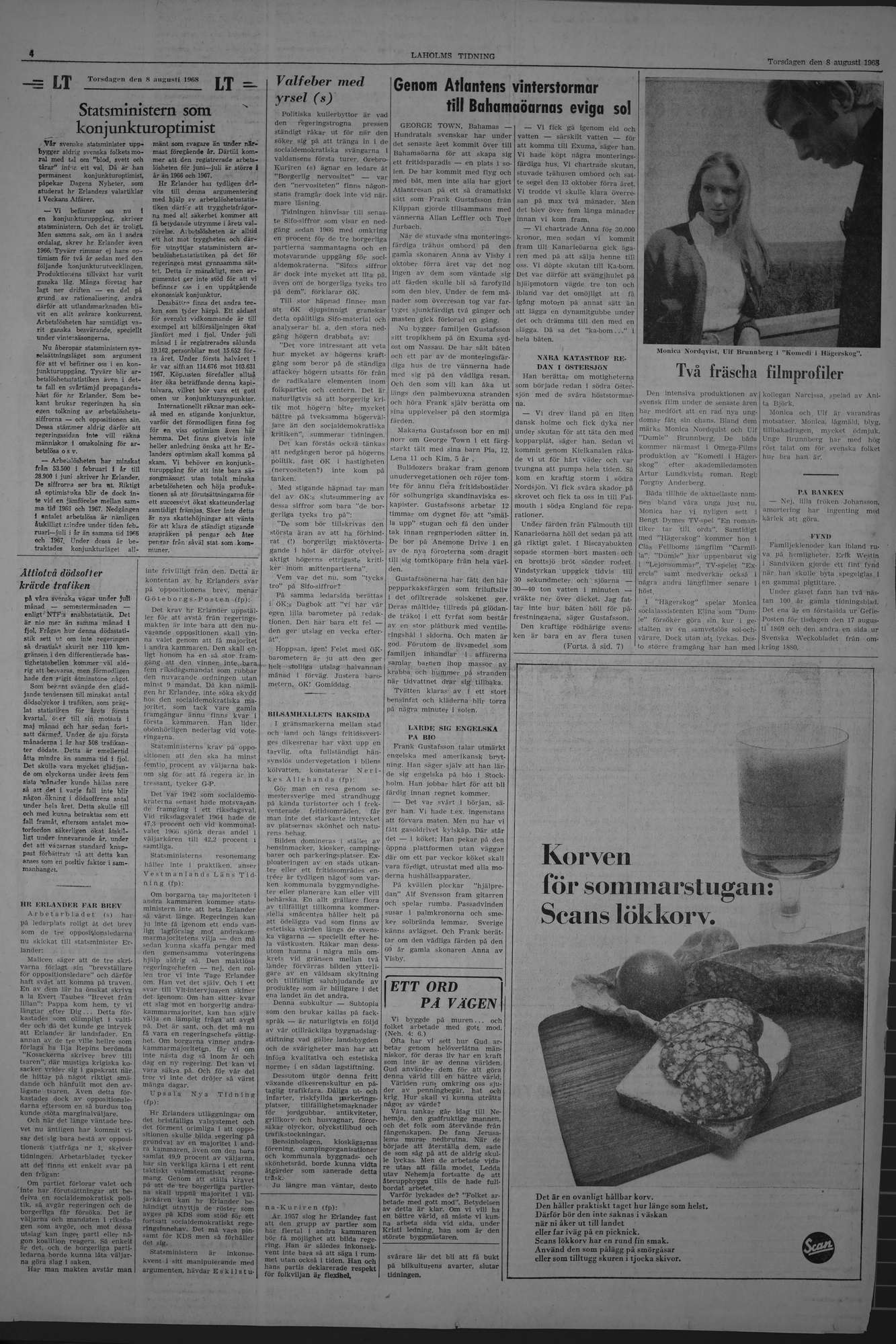 Laholms Tidning Torsdag 8 augusti 1968, sida 4