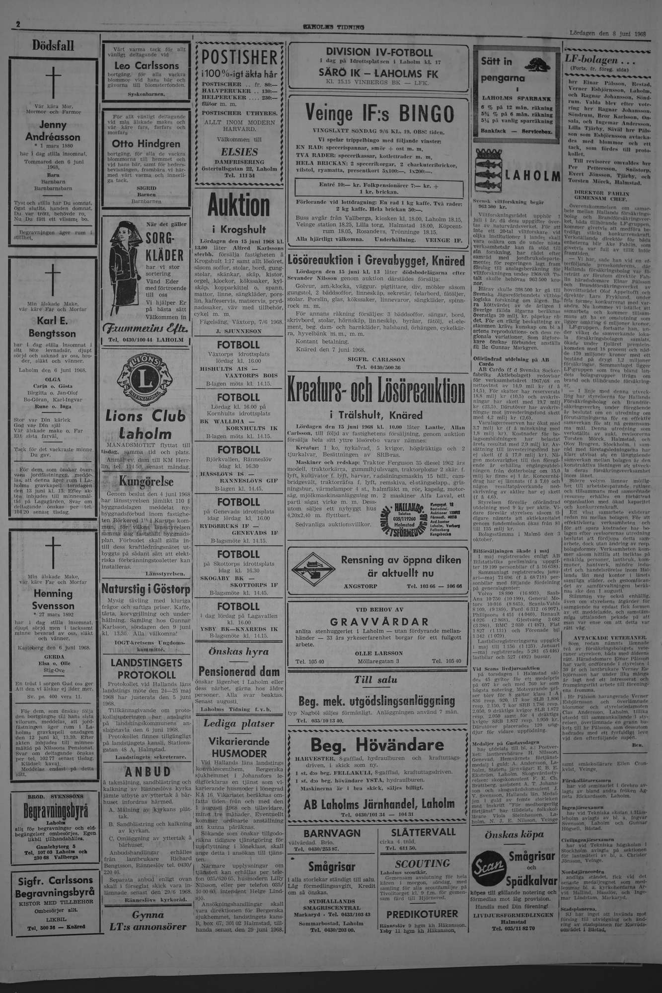 Laholms Tidning Lördag 8 juni 1968, sida 2