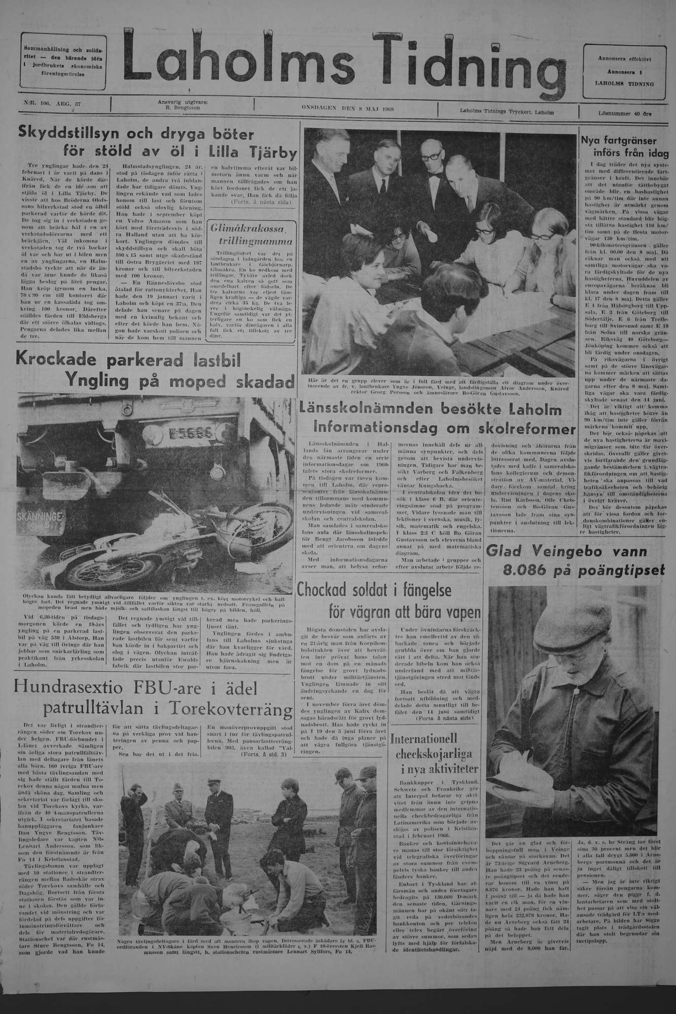 Laholms Tidning Onsdag 8 maj 1968, sida 1