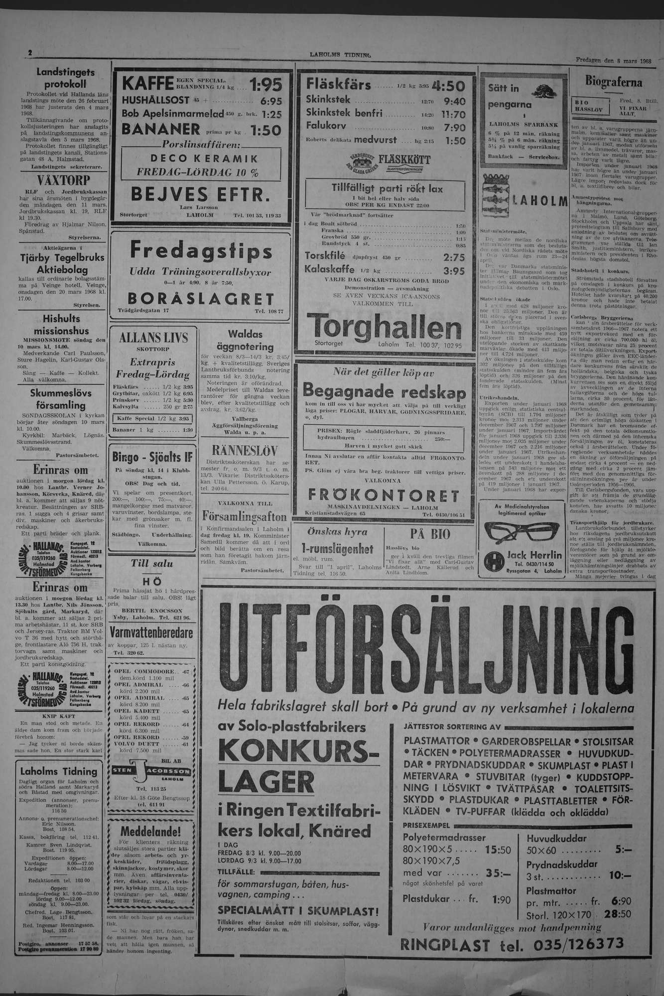 Laholms Tidning Fredag 8 mars 1968, sida 2