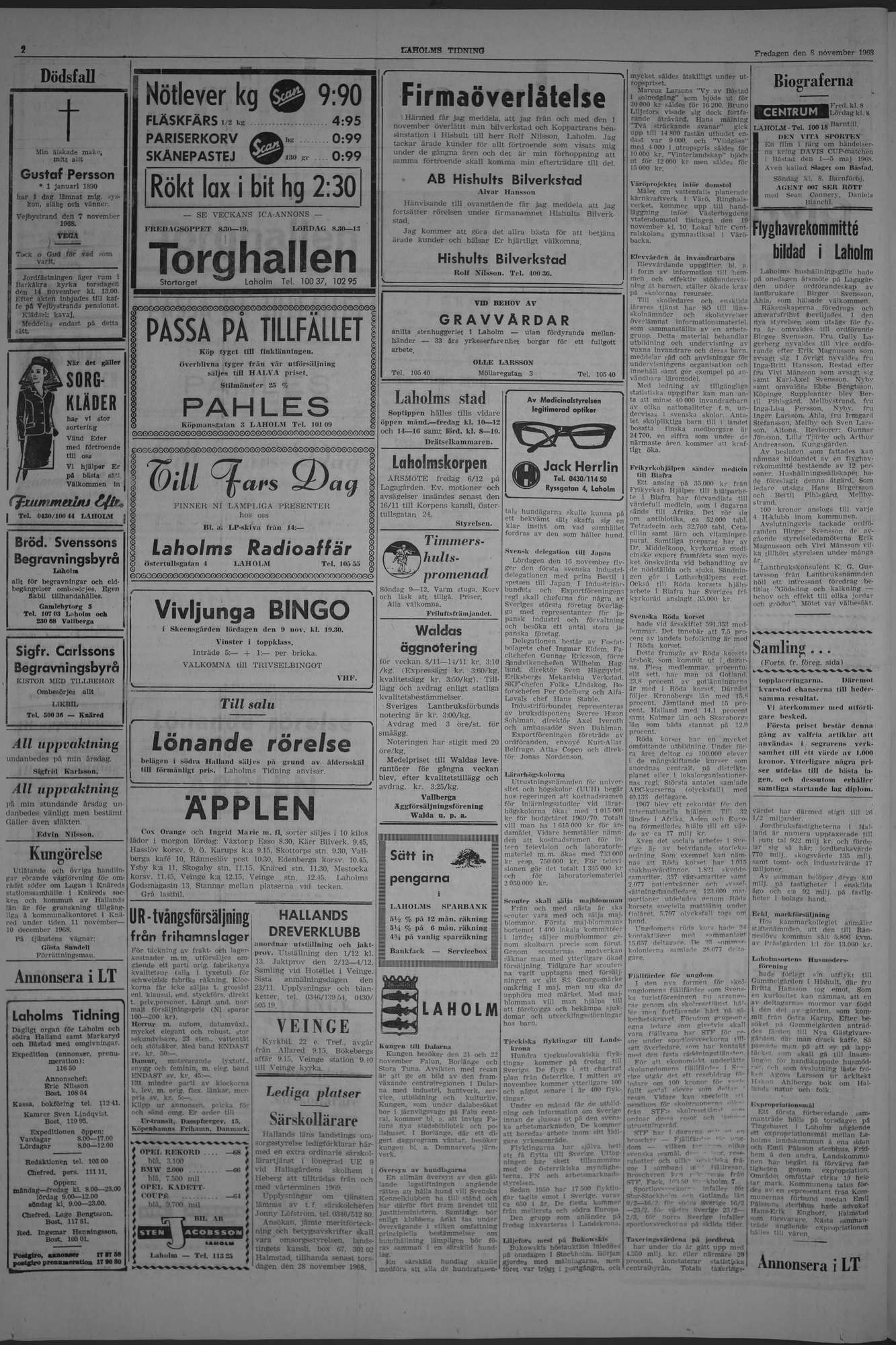 Laholms Tidning Fredag 8 november 1968, sida 2