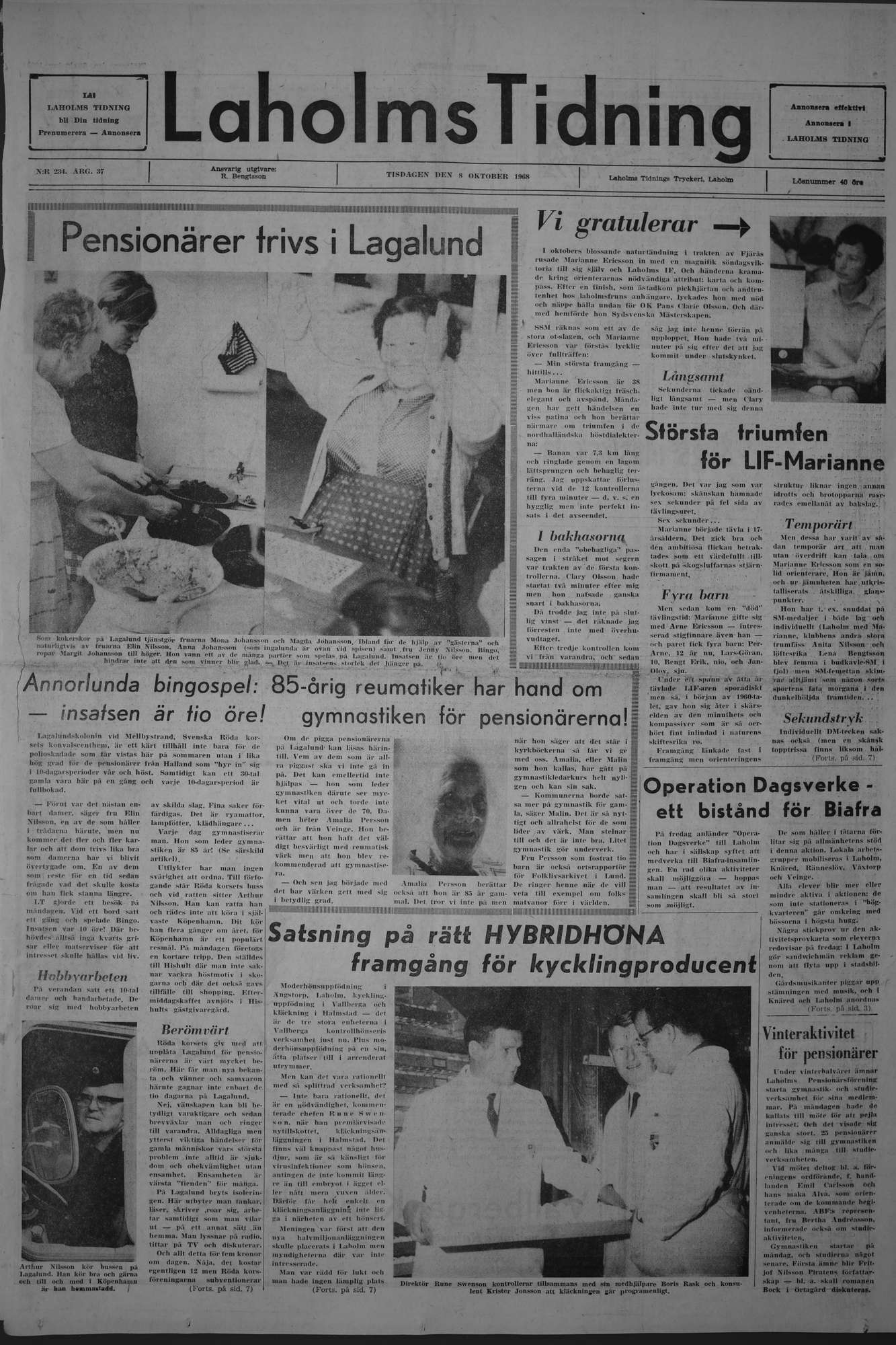 Laholms Tidning Tisdag 8 oktober 1968, sida 1