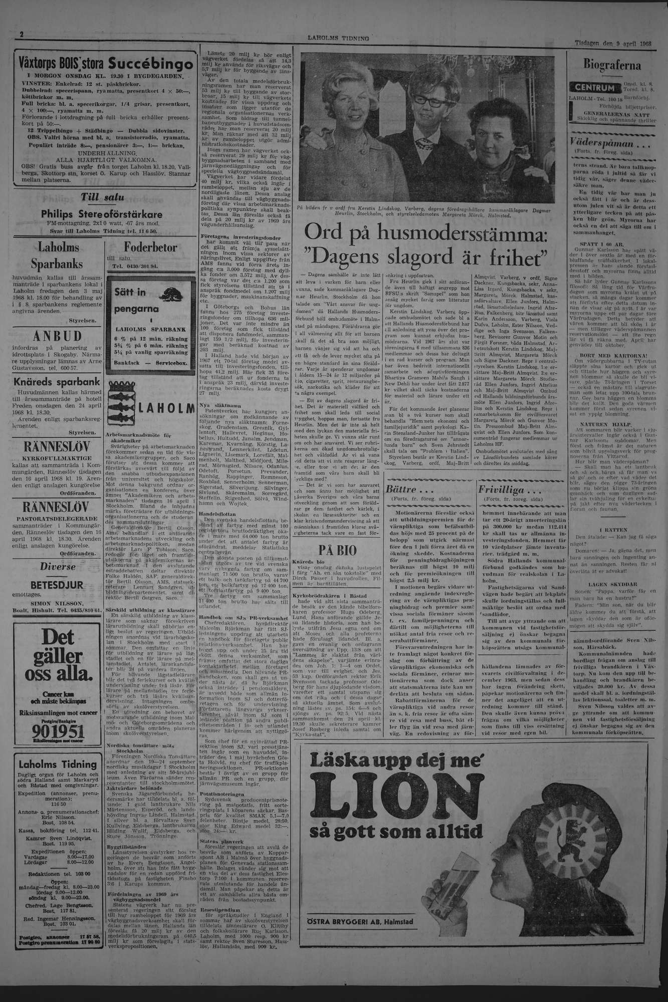 Laholms Tidning Tisdag 9 april 1968, sida 2
