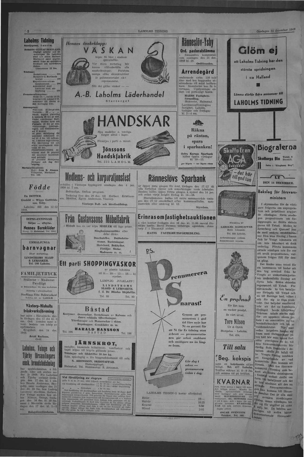 Laholms Tidning Onsdag 14 december 1949, sida 2