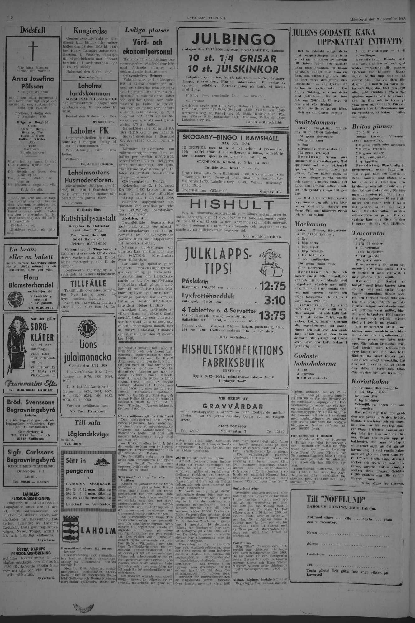 Laholms Tidning Måndag 9 december 1968, sida 2